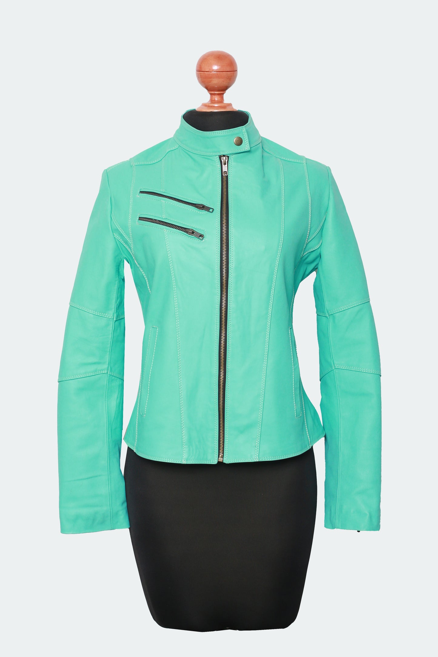 Timeless Confidence – Turquoise Leather Jacket for Bold City Style