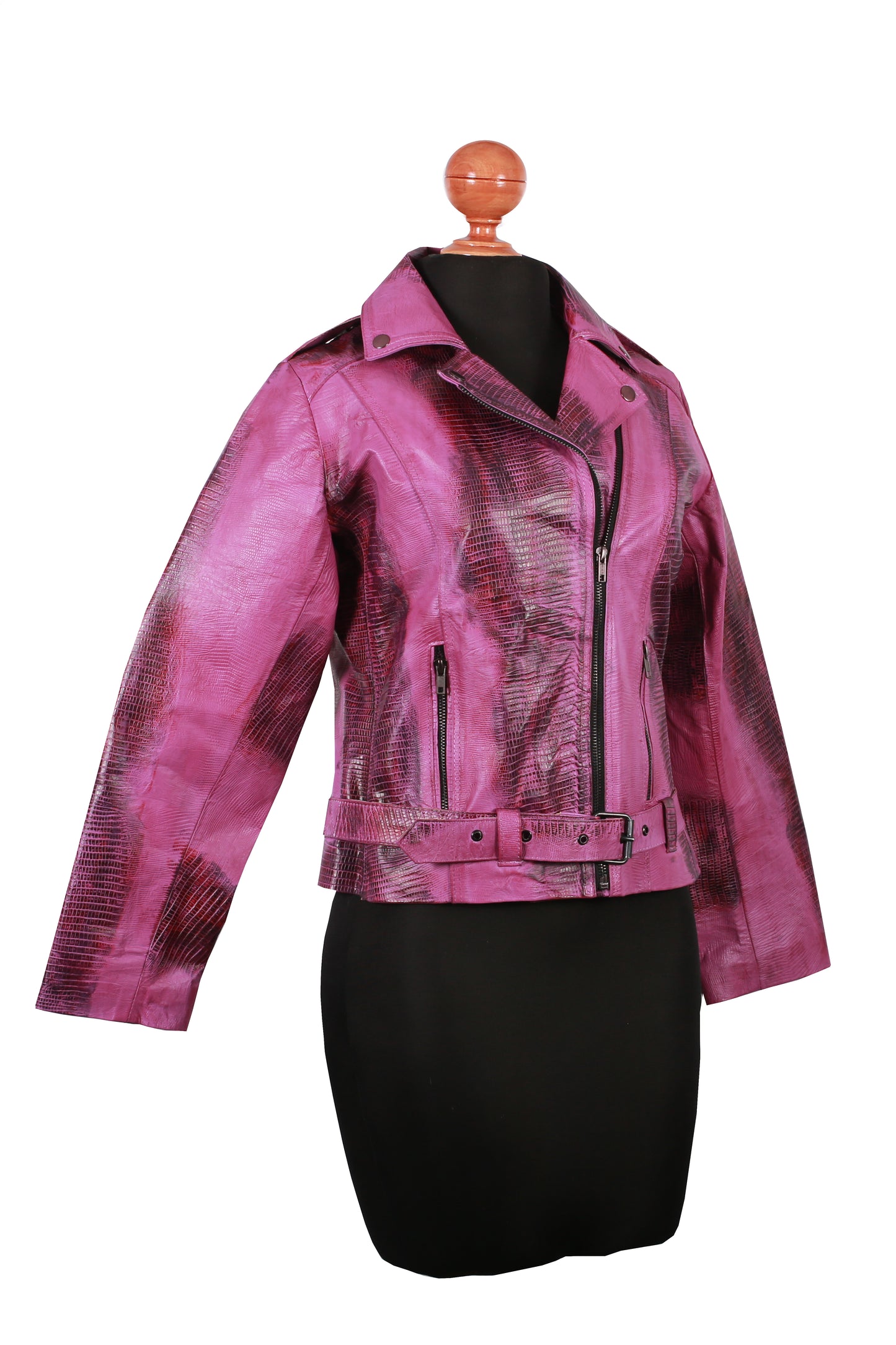 Ultra Violet Embossed Leather Moto Jacket – Glossy Lizard Texture california