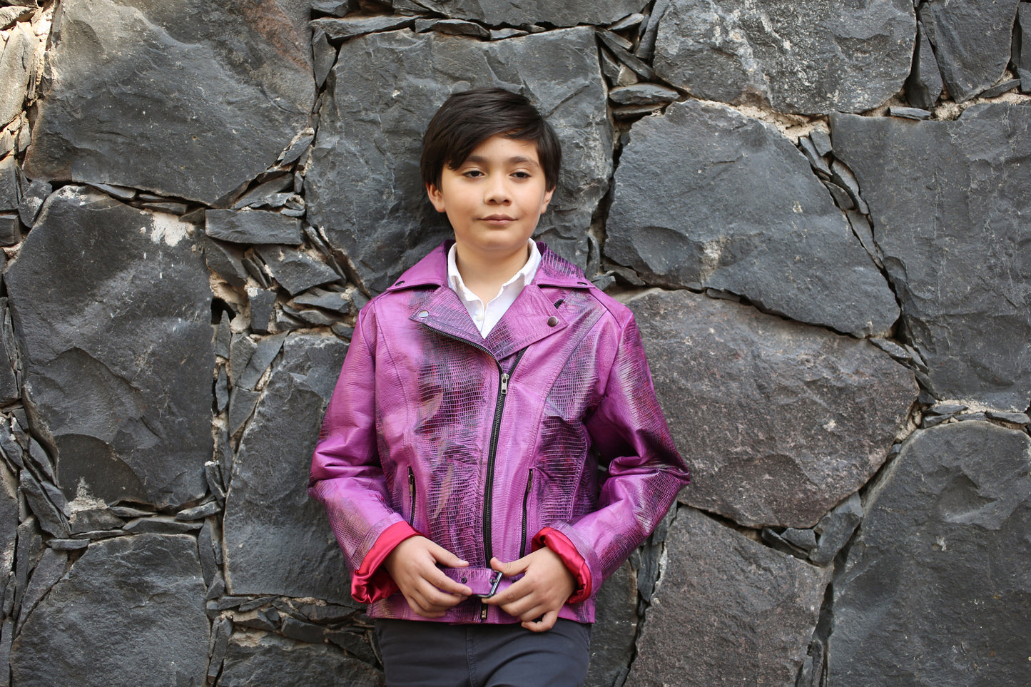 Ultra Violet Embossed Leather Moto Jacket – Glossy Lizard Texture denver