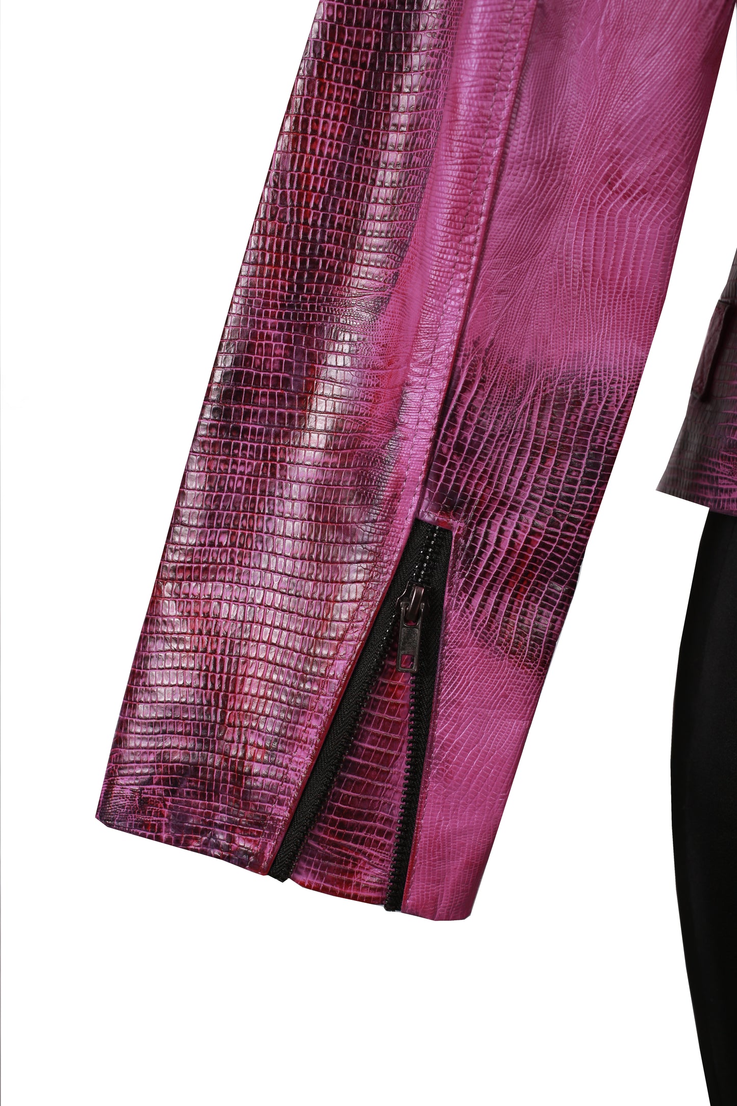 Ultra Violet Embossed Leather Moto Jacket – Glossy Lizard Texture miami