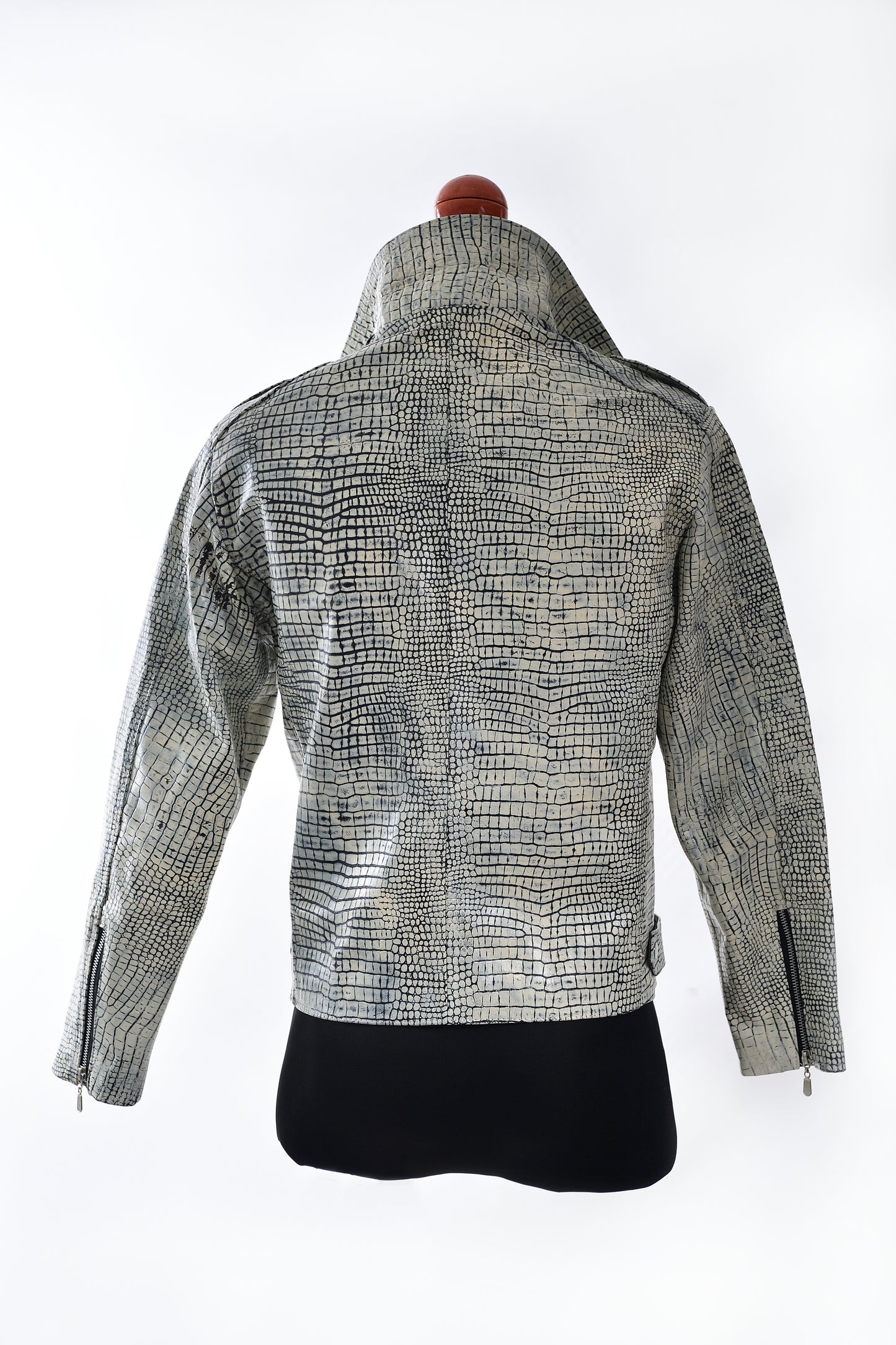 White Stone Crocodile Print Leather Jacket for Men california