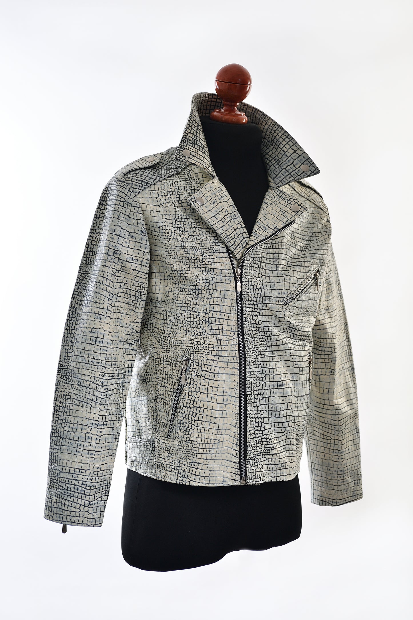 White Stone Crocodile Print Leather Jacket for Men near me