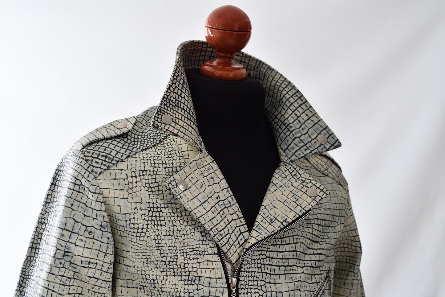 White Stone Crocodile Print Leather Jacket for Men texas