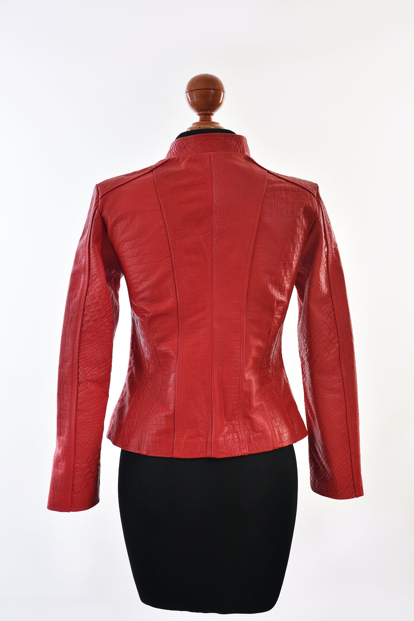 Women’s Croc-Print Leather Jacket in Fiery Red california