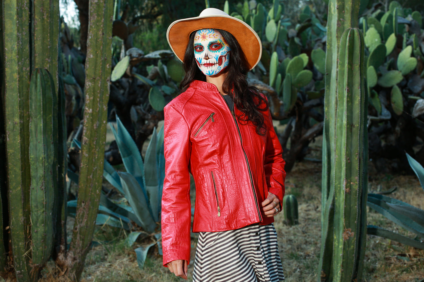 Women’s Croc-Print Leather Jacket in Fiery Red dallas