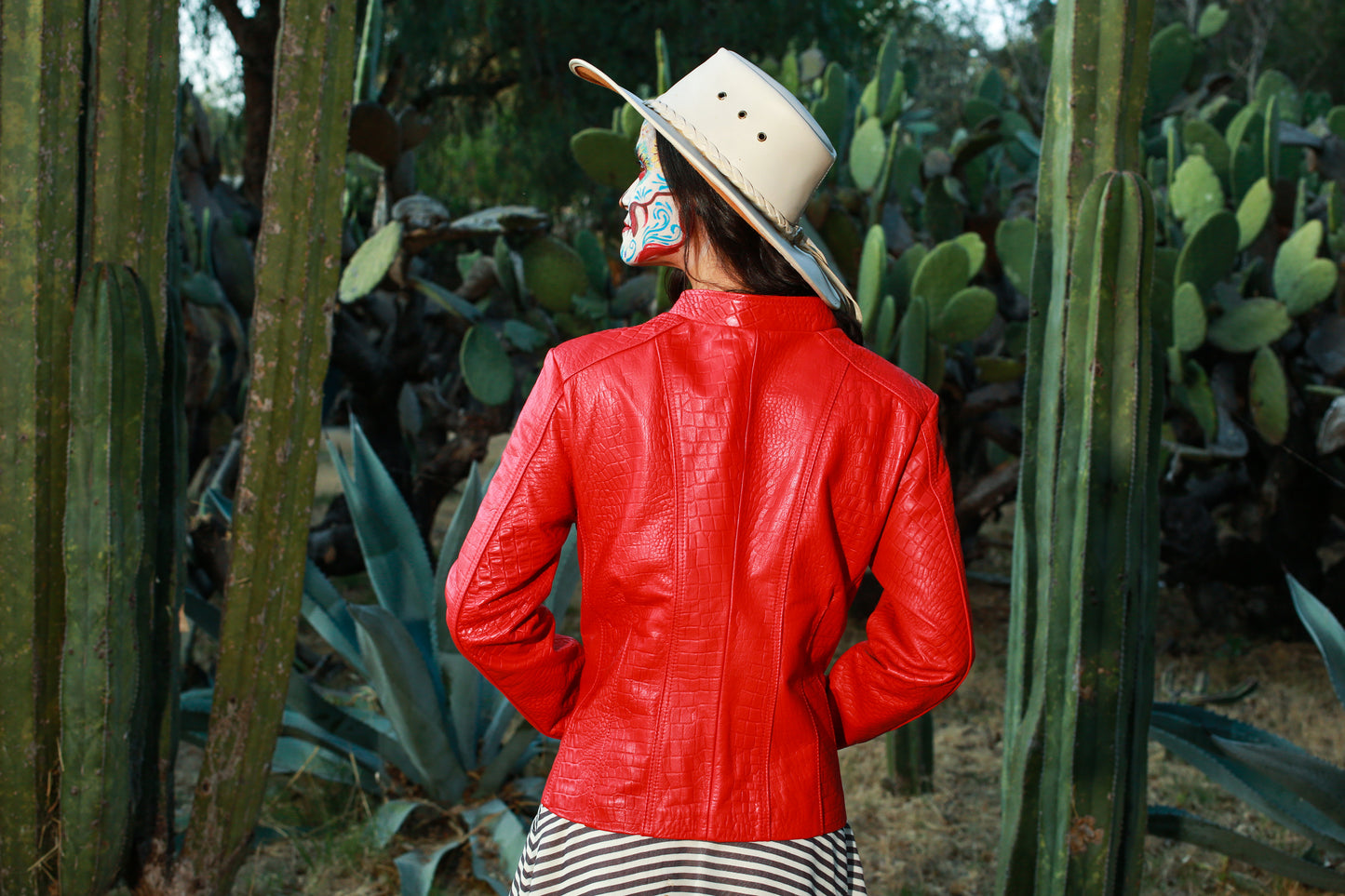 Women’s Croc-Print Leather Jacket in Fiery Red denver