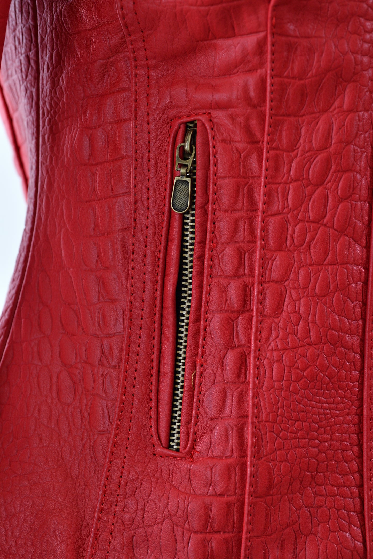Women’s Croc-Print Leather Jacket in Fiery Red houston