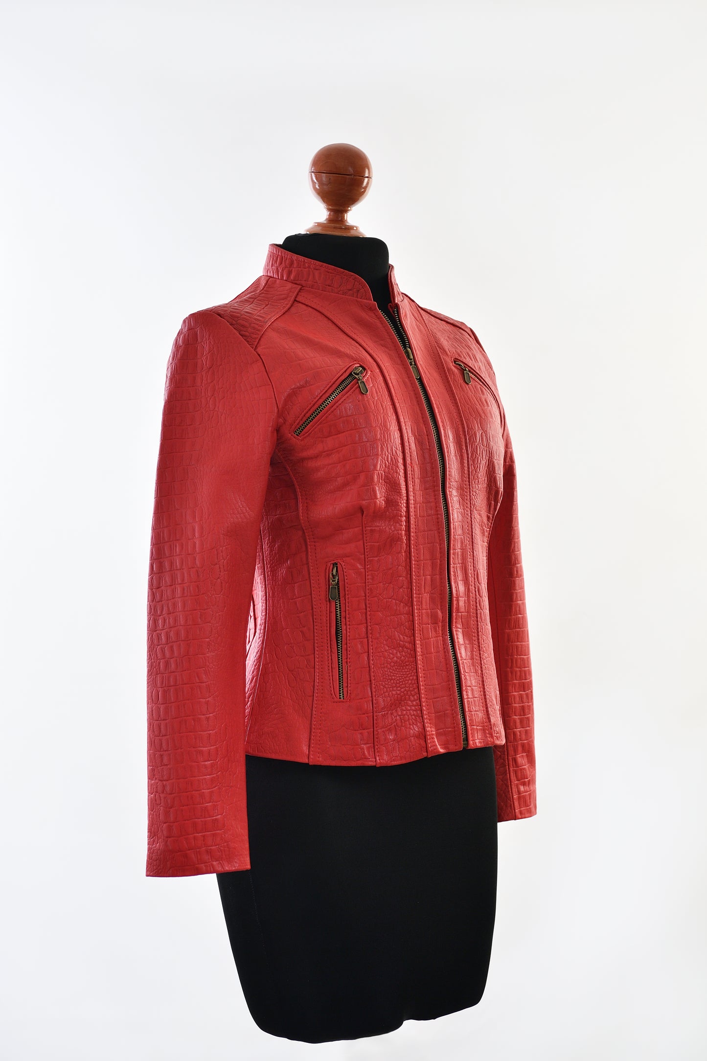 Women’s Croc-Print Leather Jacket in Fiery Red los angeles