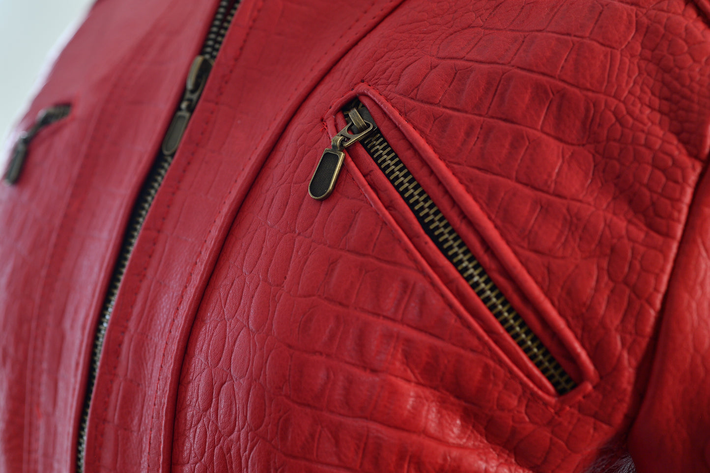 Women’s Croc-Print Leather Jacket in Fiery Red new york