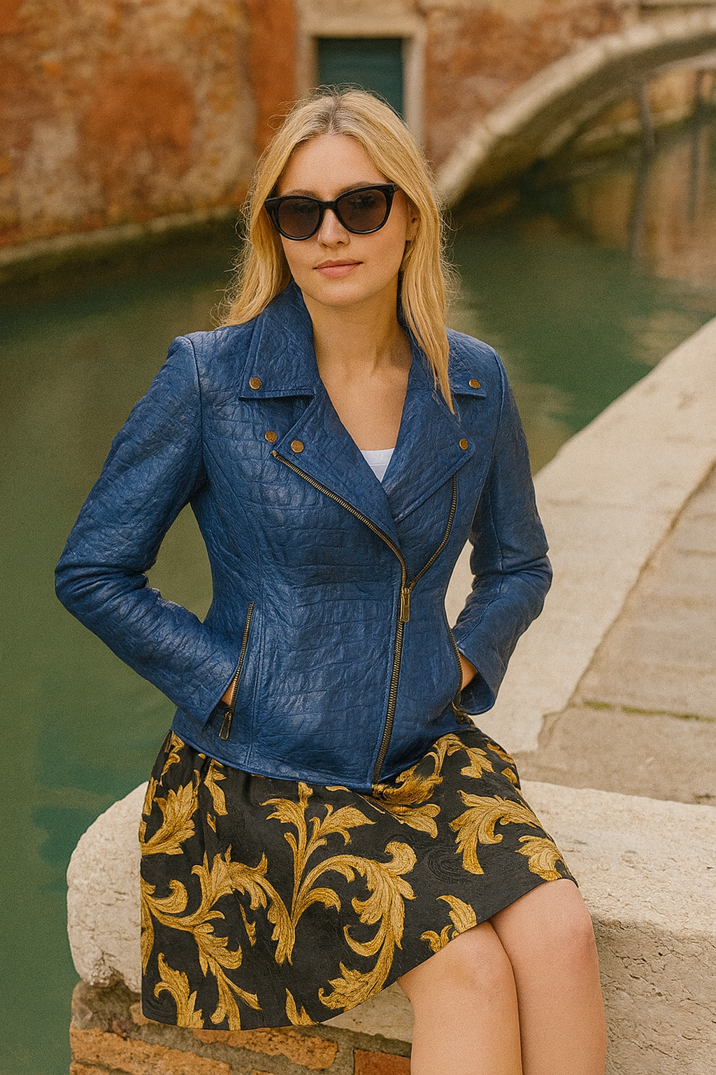 exotic womens Embossed Leather Jacket crocodile california