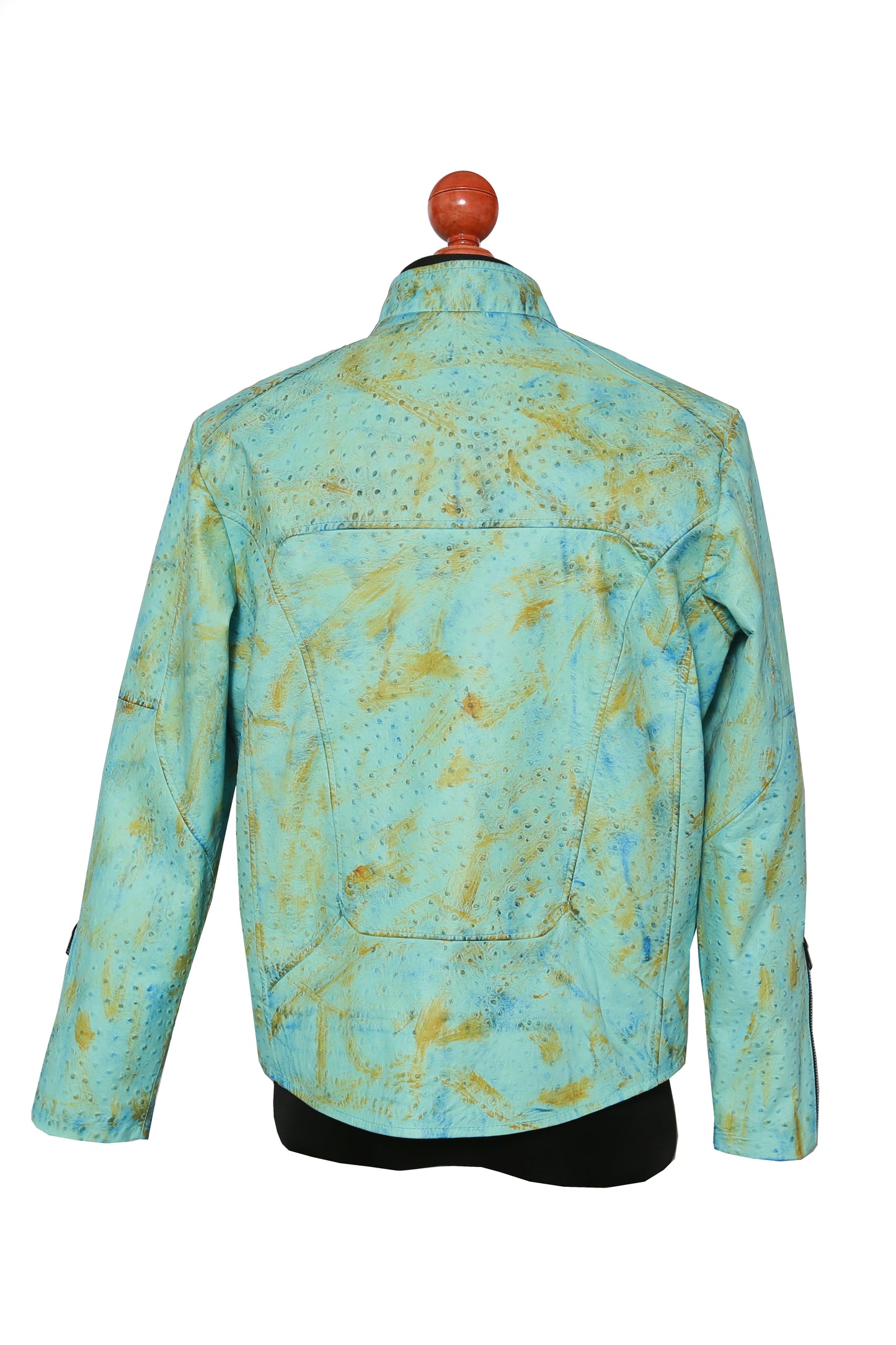 mens Aqua Sky Ostrich Leather Jacket los angeles