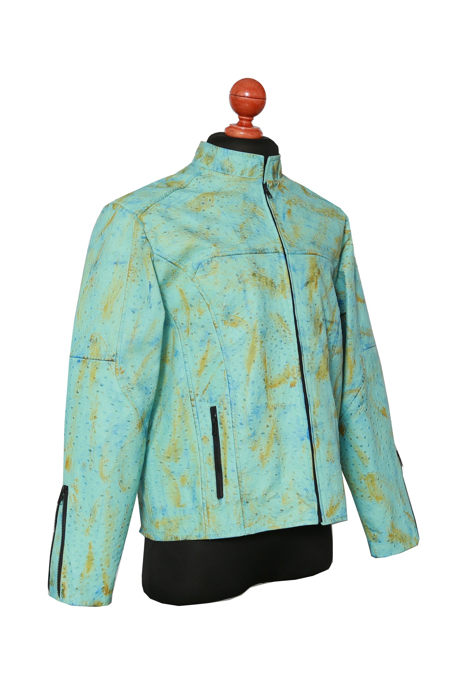 mens Aqua Sky Ostrich Leather Jacket near me