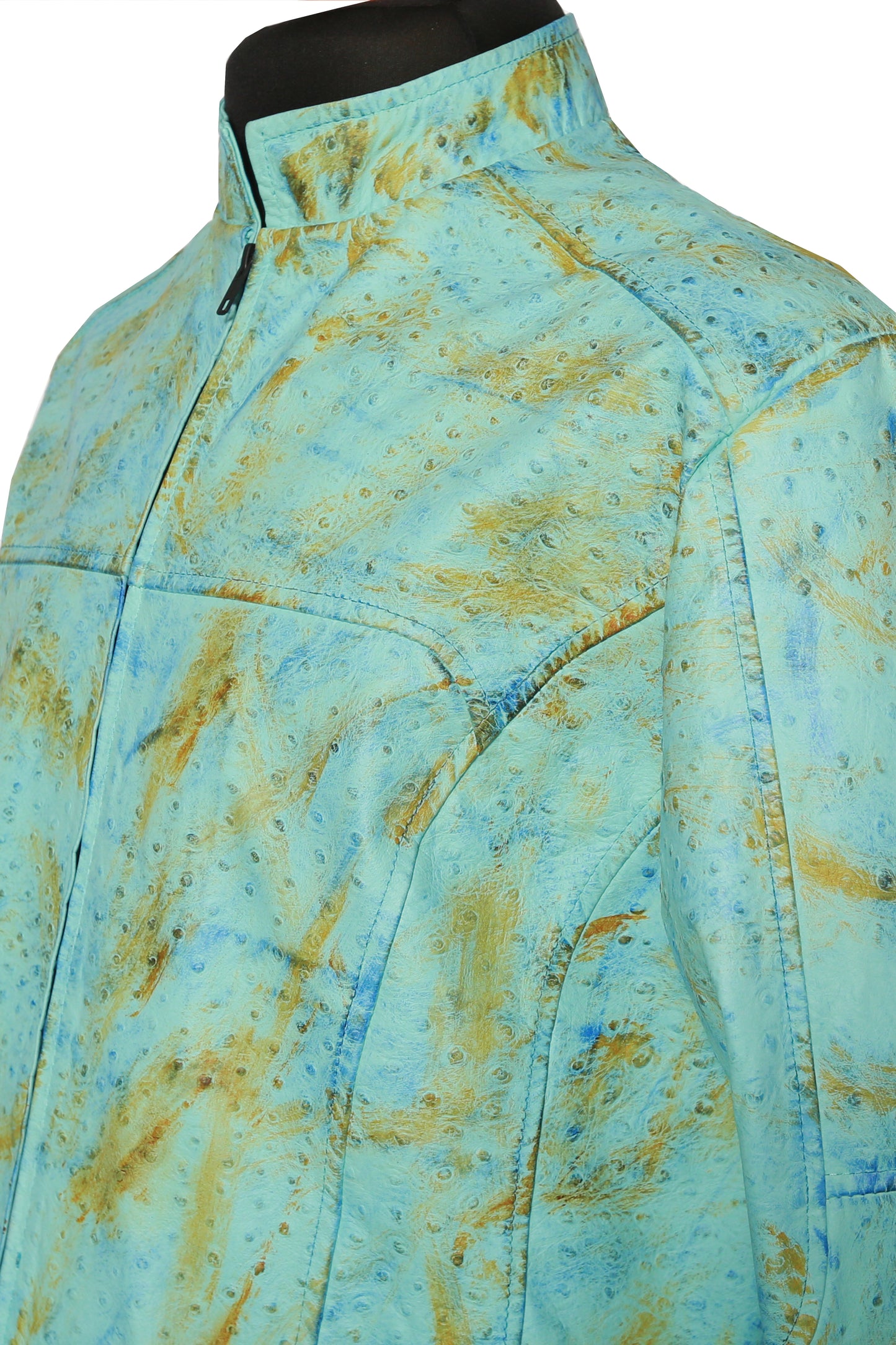 mens Aqua Sky Ostrich Leather Jacket texas