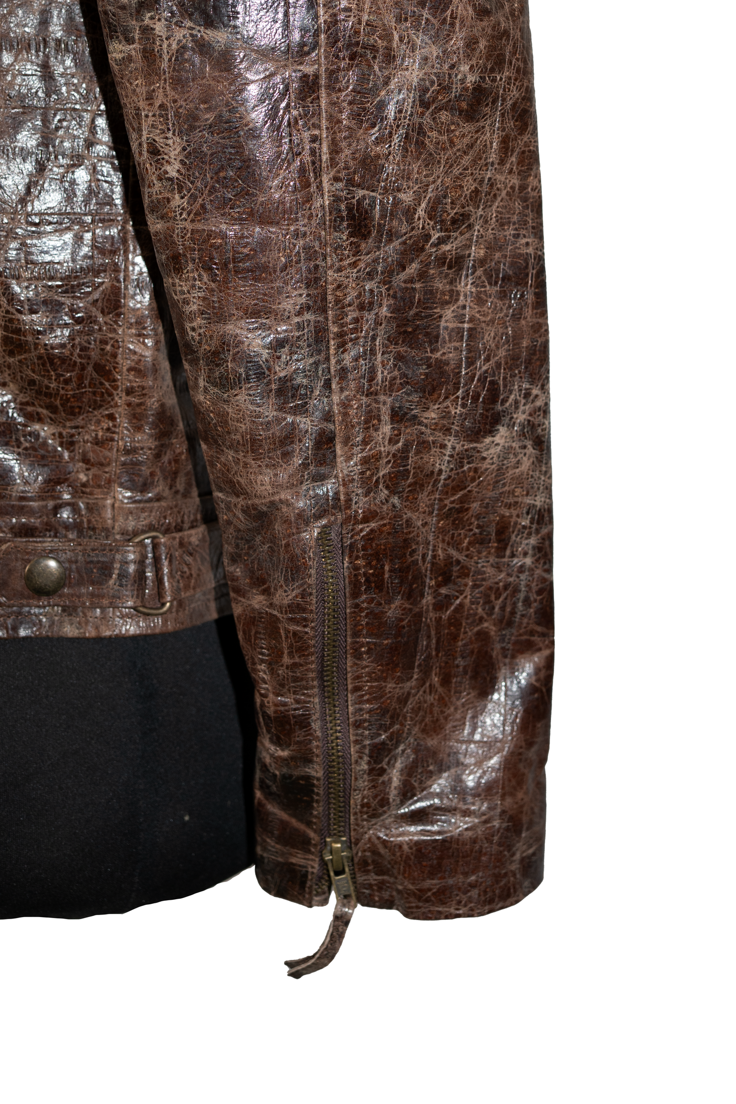 mens Burnished Effect Leather Rider Jacket – Gloss Brown dallas