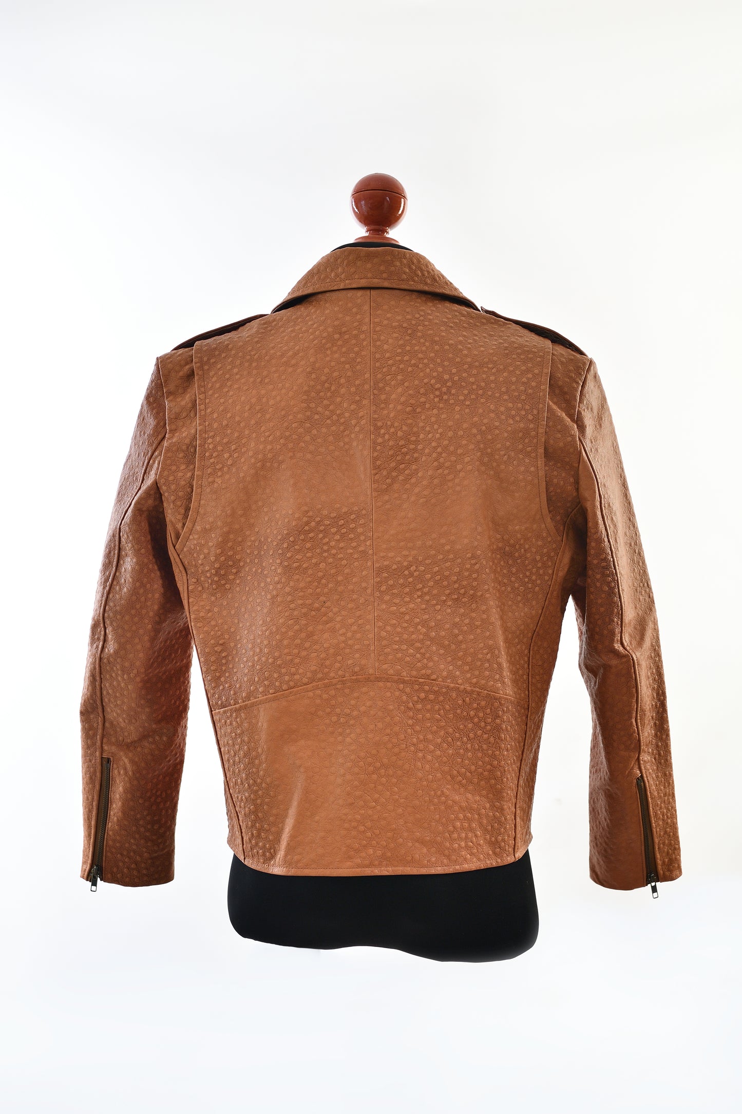 mens Cognac Ostrich-Textured Leather Moto Jacket online