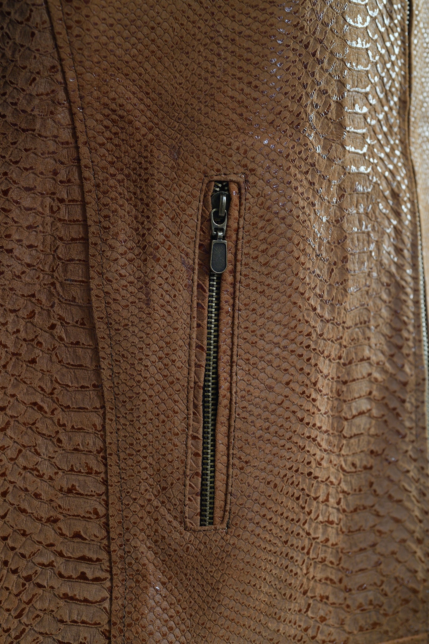 mens Cognac Reptile Leather Jacket – Python-Embossed texas