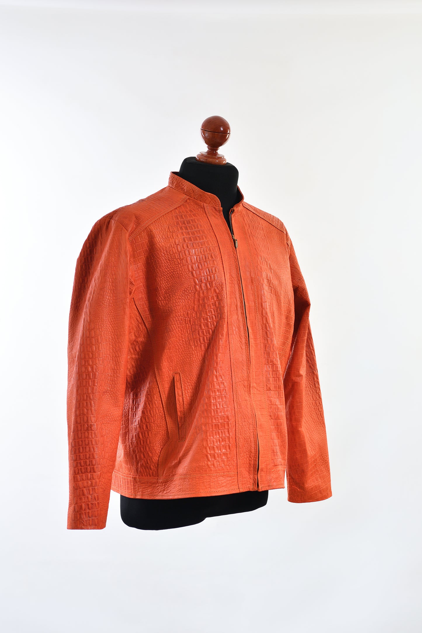 mens Crocodile-Embossed Zip-Up Jacket in Sunset Orange
