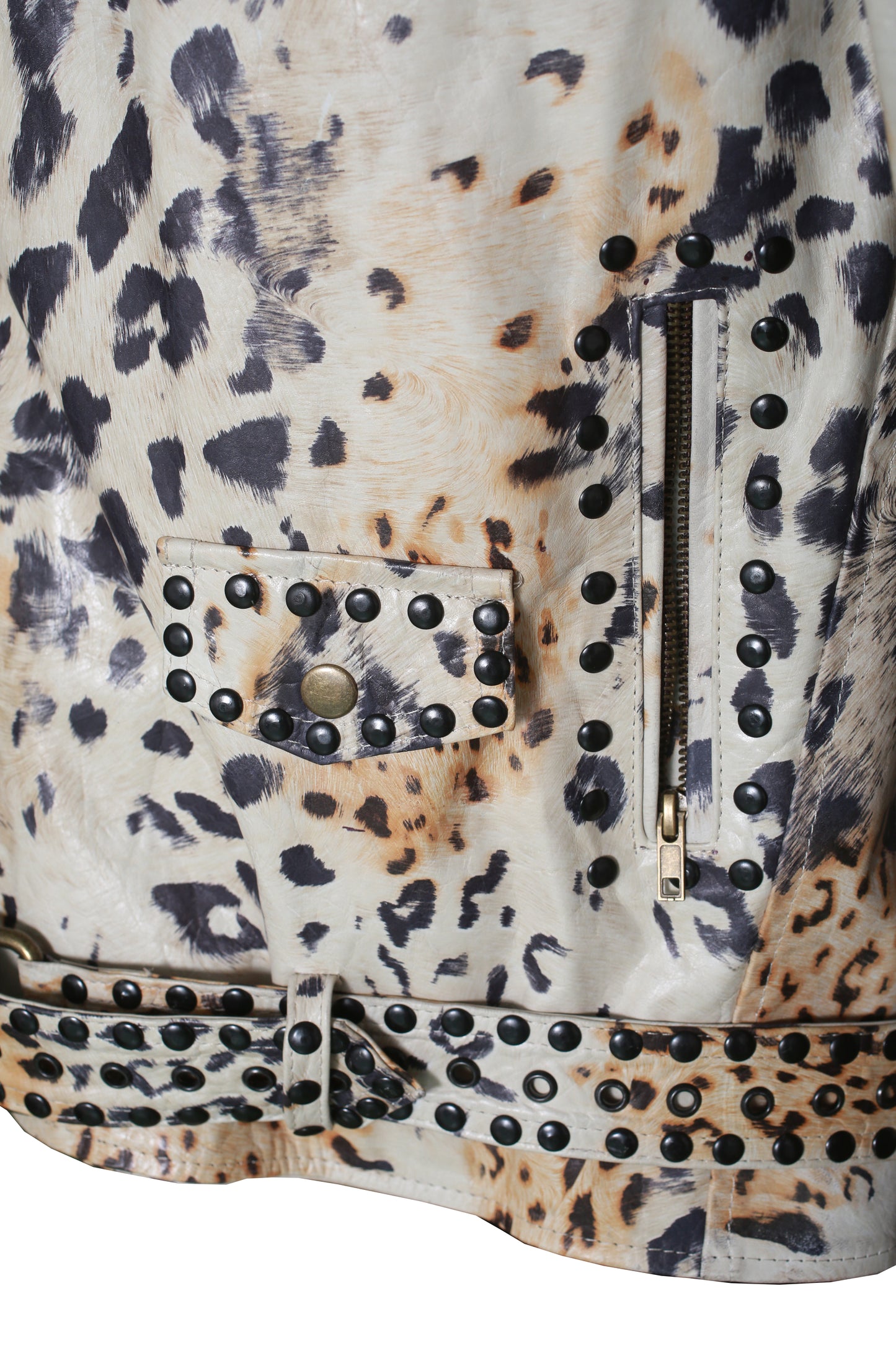 mens Distinctive Leopard-Pattern Leather Jacket Italian new york