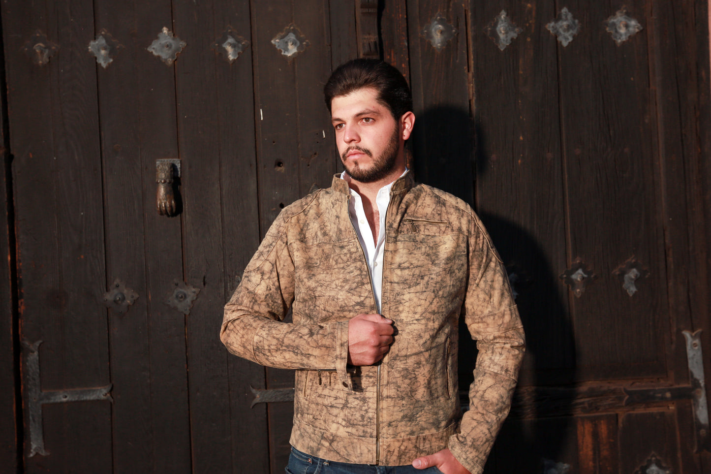 mens Earth-Tone Marbled Leather Jacket miami