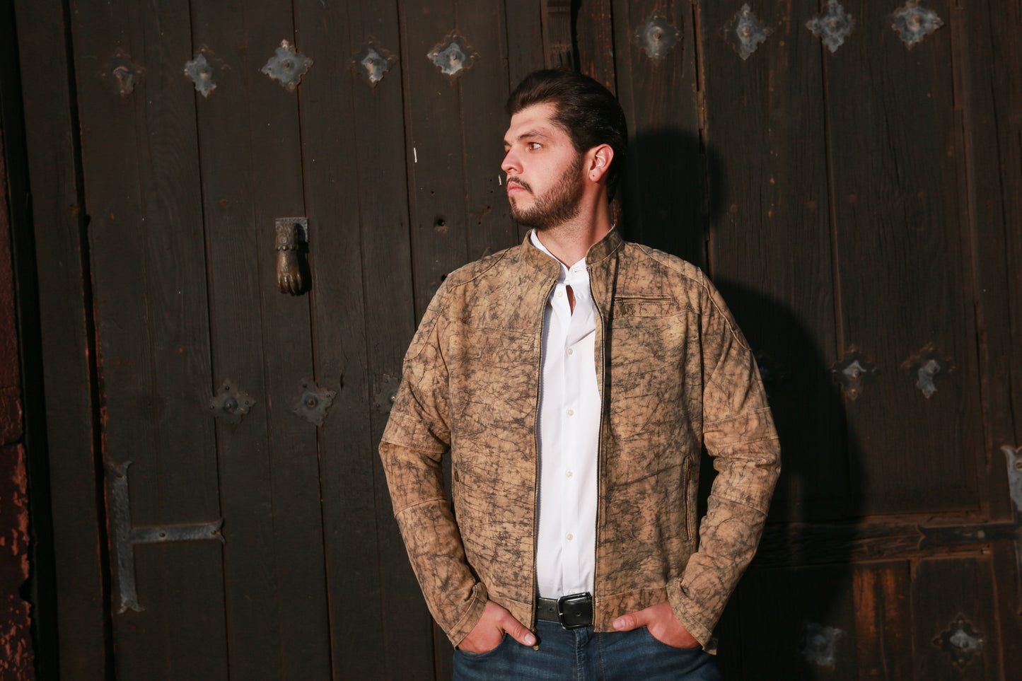 mens Earth-Tone Marbled Leather Jacket san diego