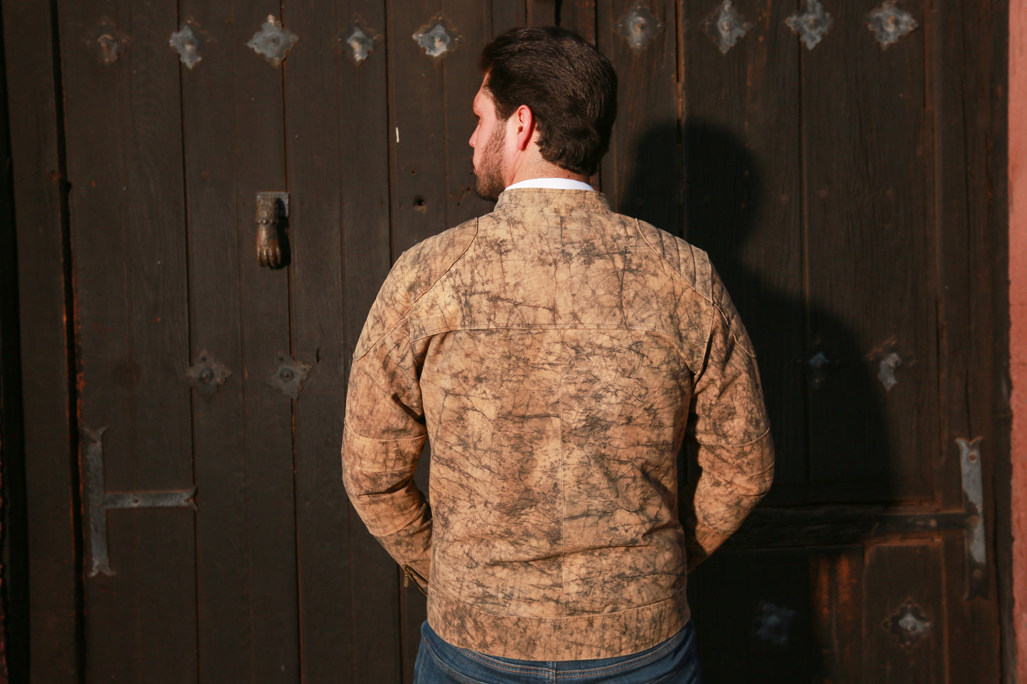 mens Earth-Tone Marbled Leather Jacket toronto