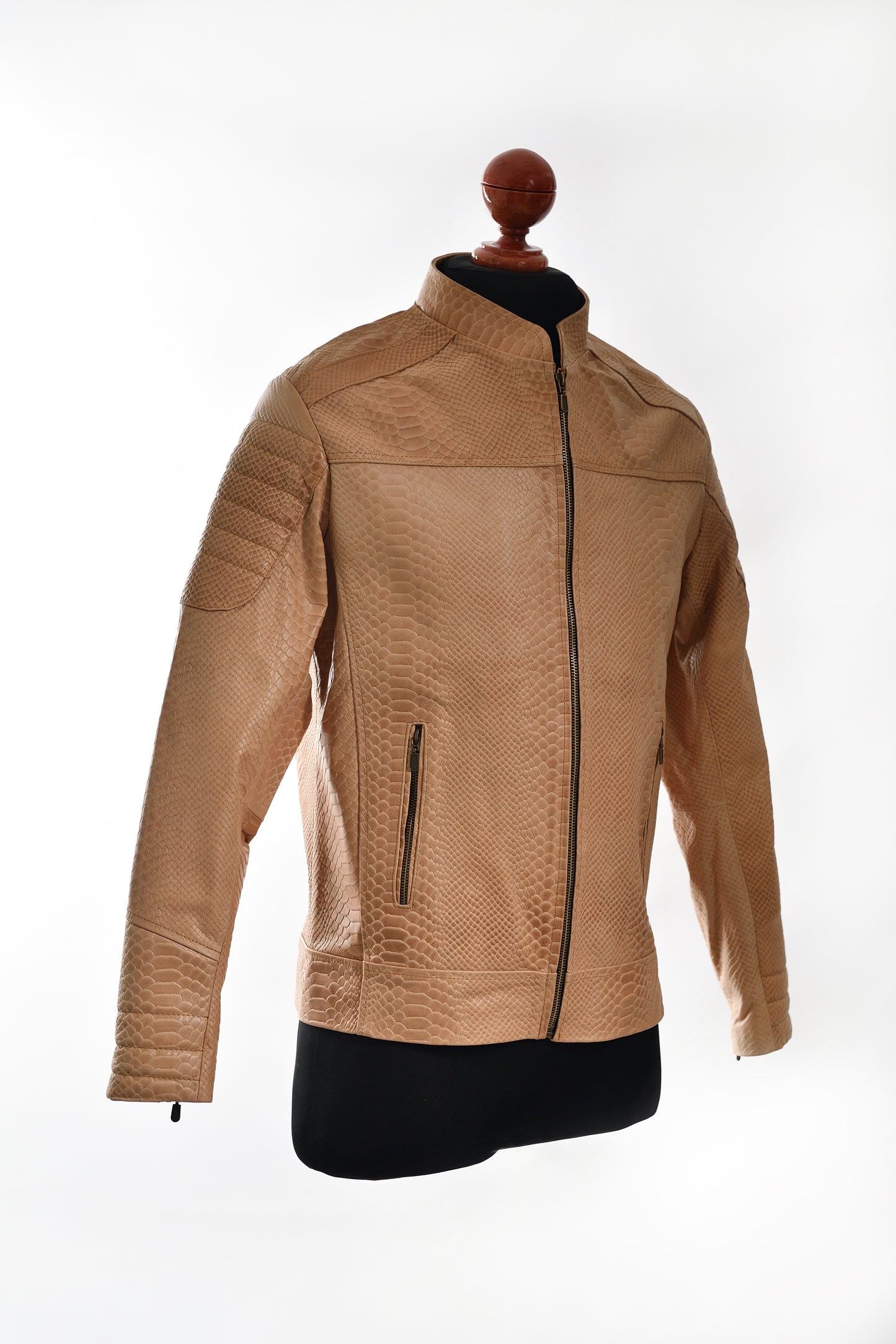 mens Light Tan Reptile-Embossed Leather Moto Jacket california