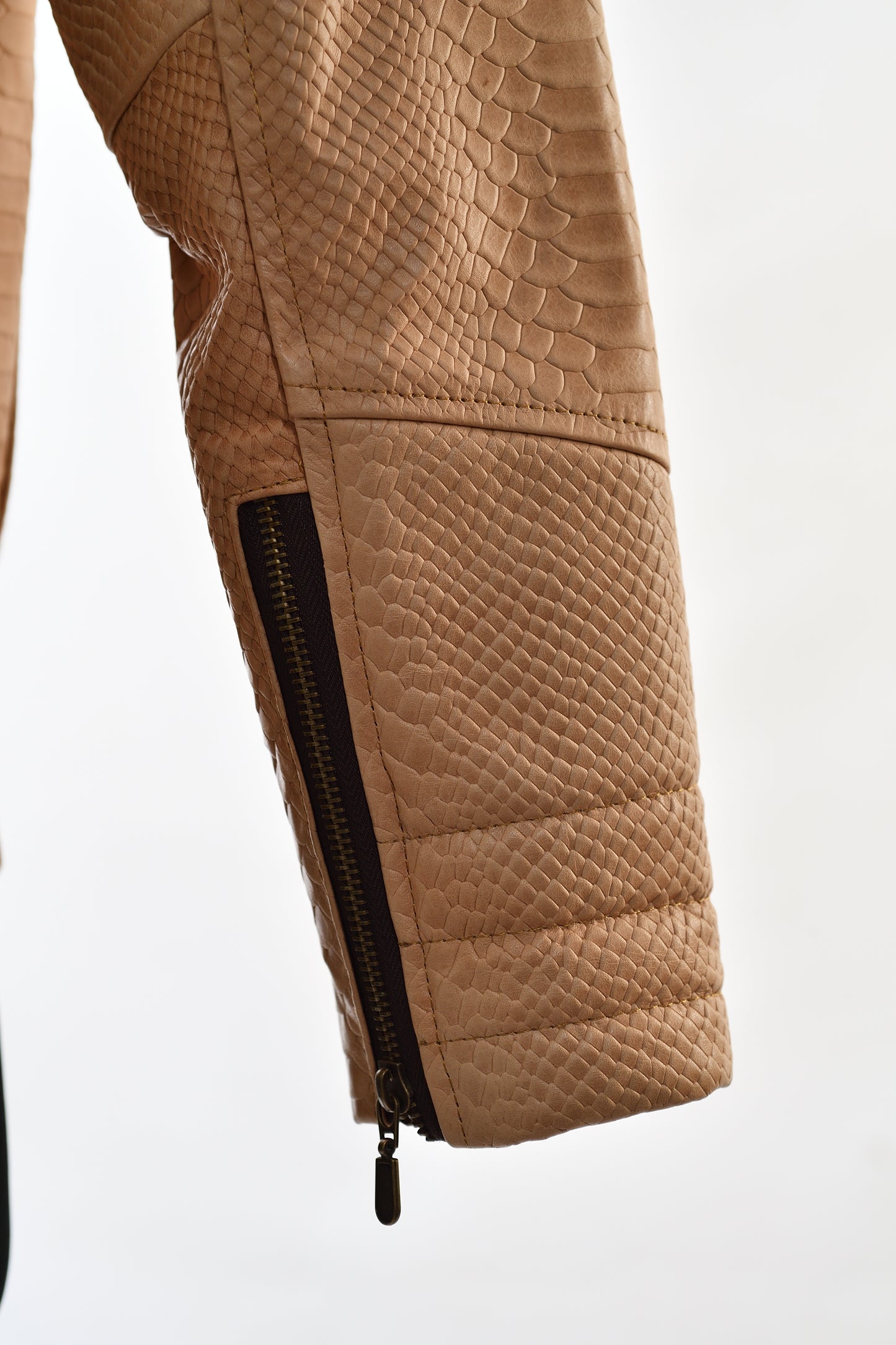 mens Light Tan Reptile-Embossed Leather Moto Jacket dallas
