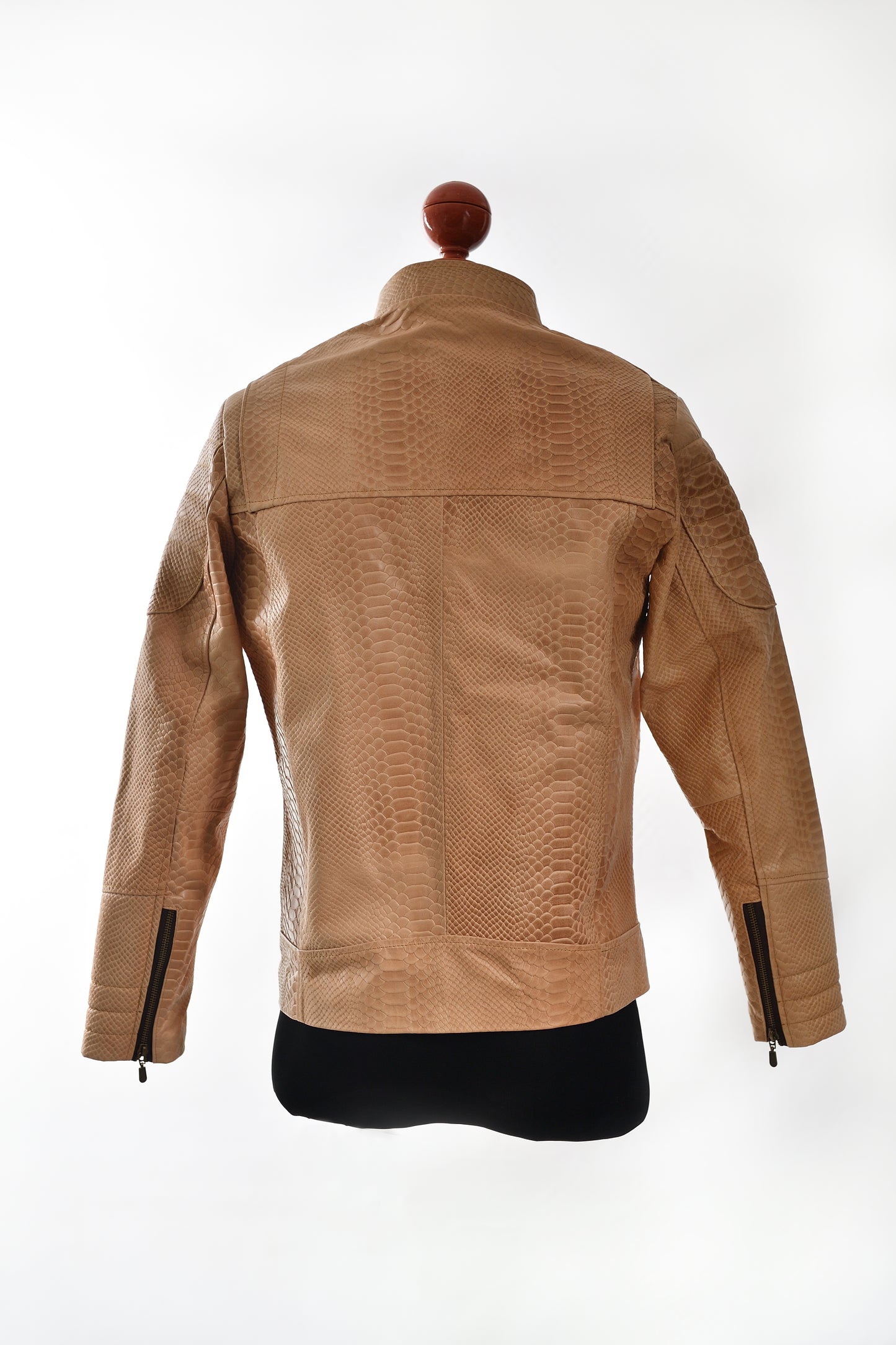 mens Light Tan Reptile-Embossed Leather Moto Jacket denver