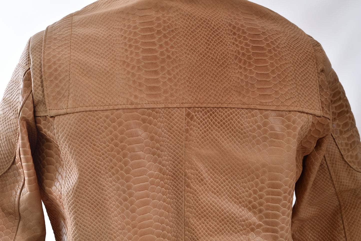 mens Light Tan Reptile-Embossed Leather Moto Jacket new york