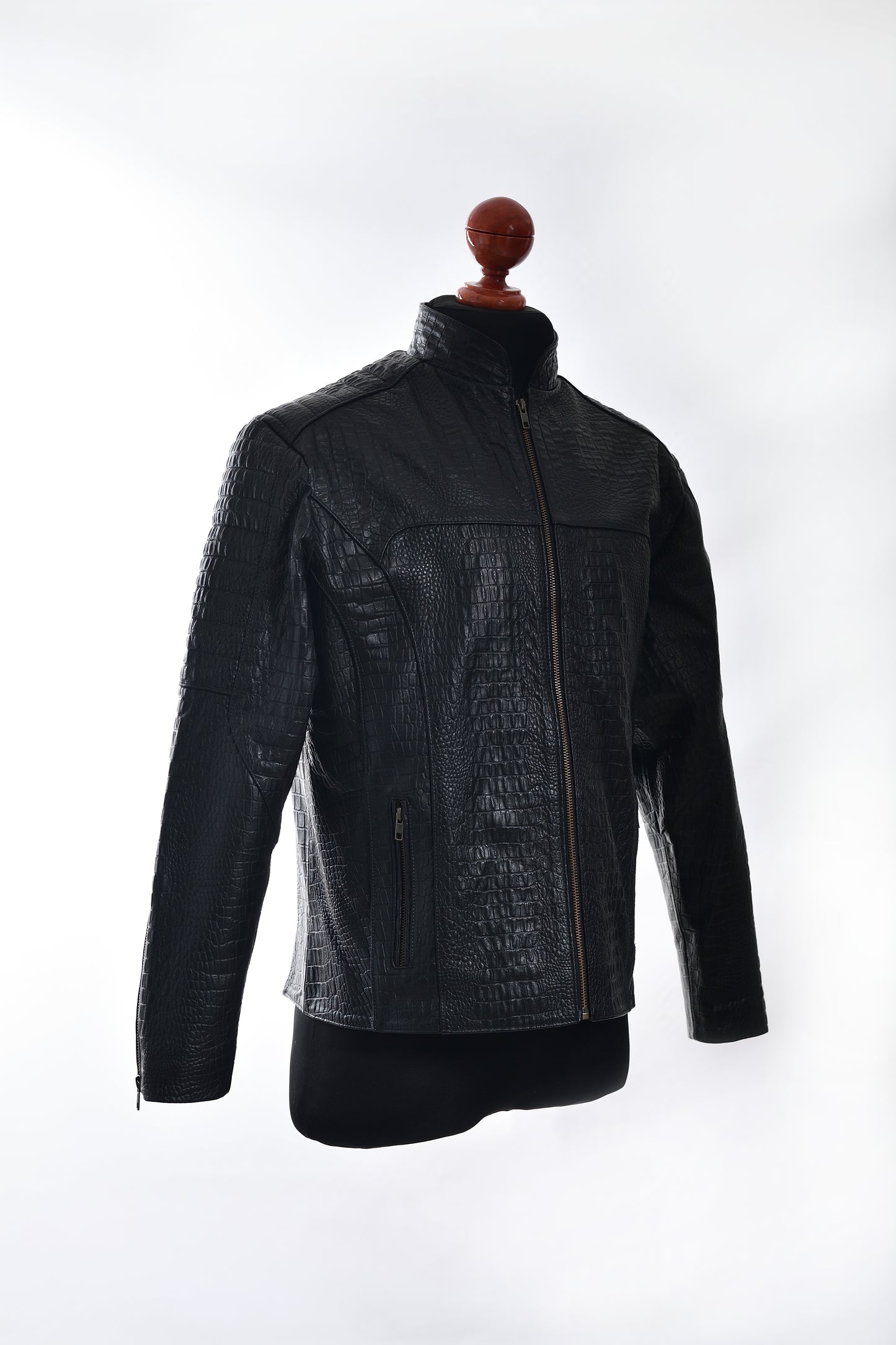mens Midnight Croc Leather Jacket – Sleek Black with High-Gloss Exotic