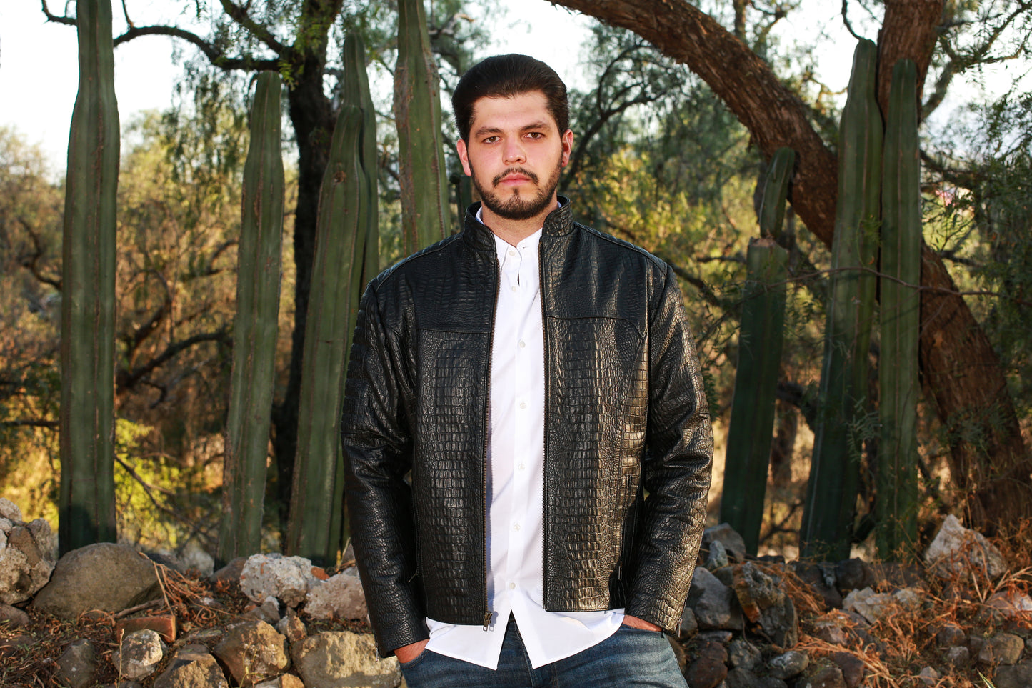 mens Midnight Croc Leather Jacket – Sleek Black with High-Gloss Exotic denver