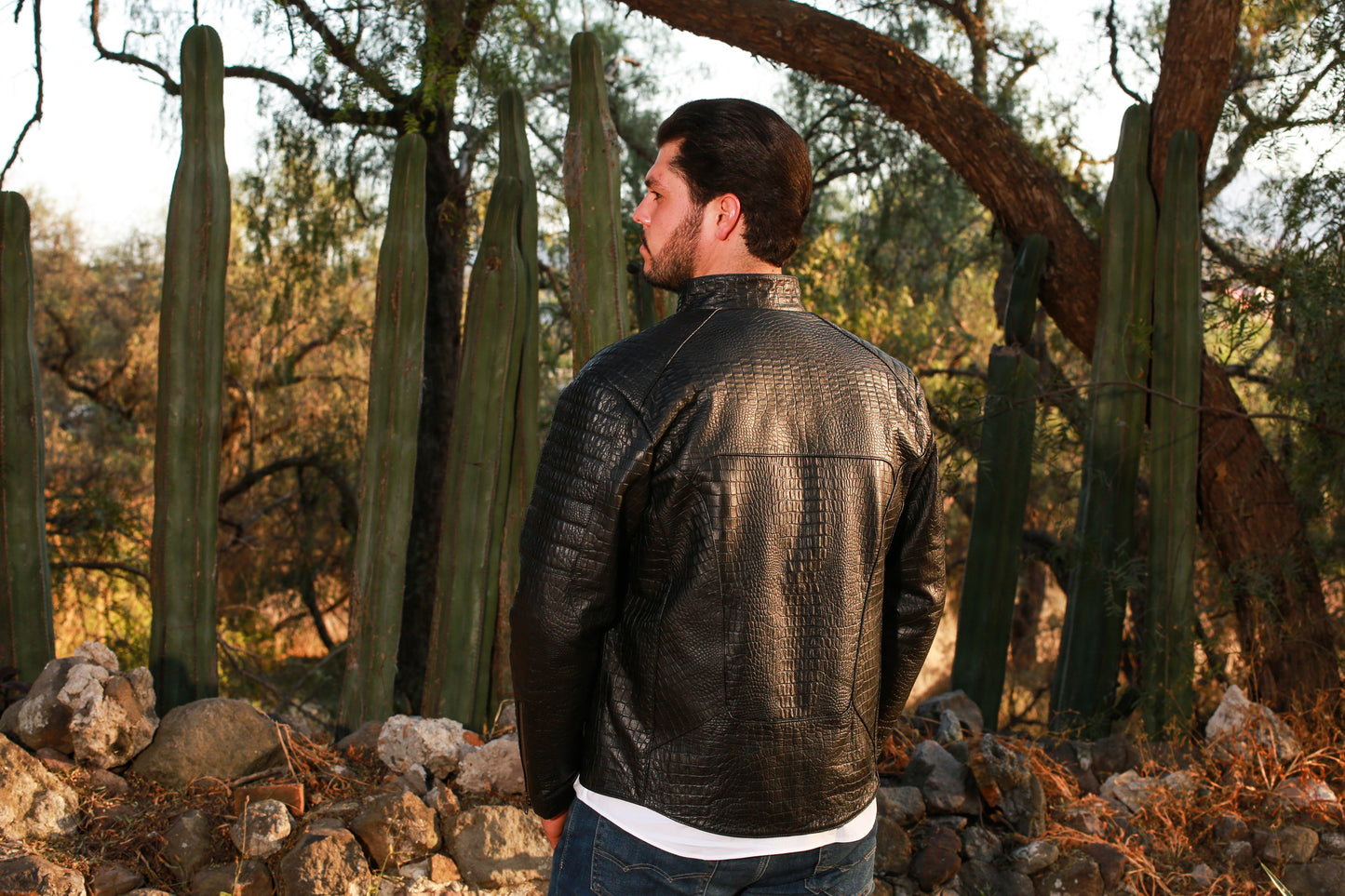 mens Midnight Croc Leather Jacket – Sleek Black with High-Gloss Exotic san francisco