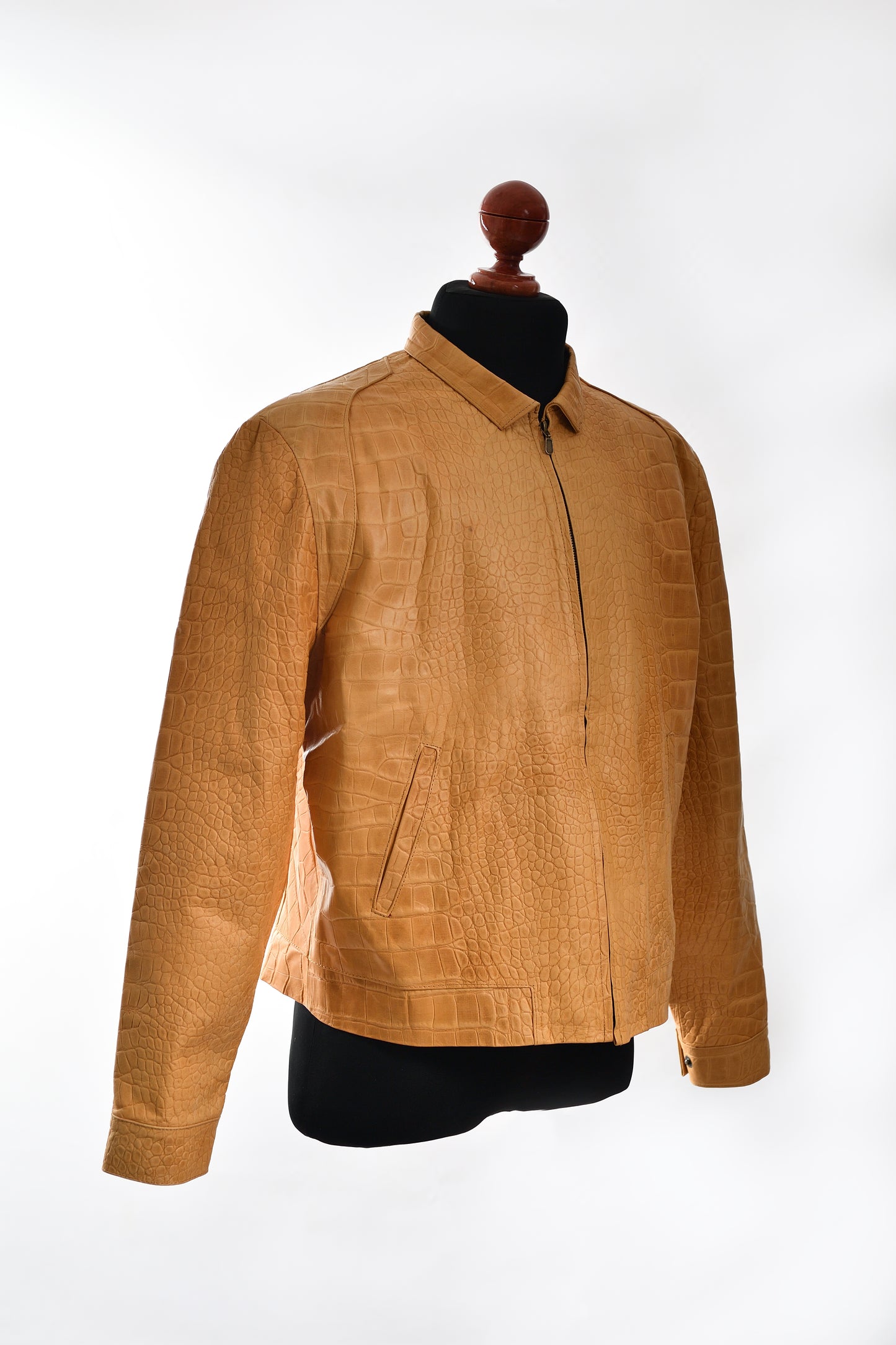 mens Sand Crocodile-Embossed Leather Jacket