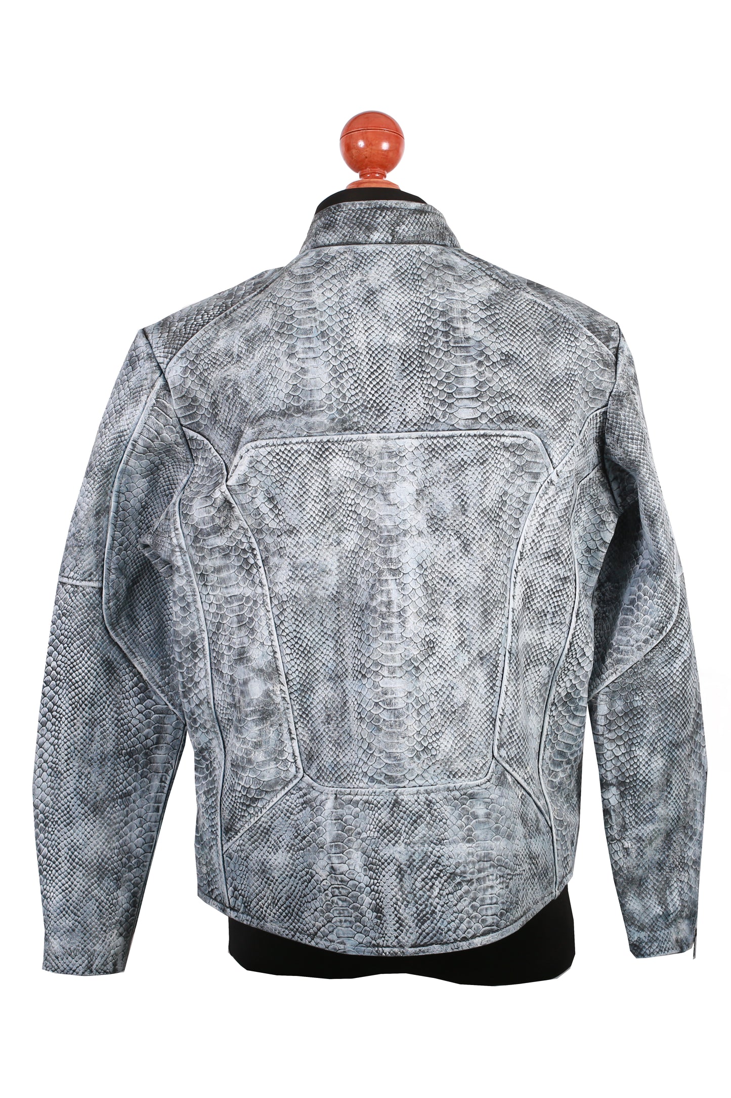 mens Unique Wash Gray Snake-Embossed Leather Jacket california