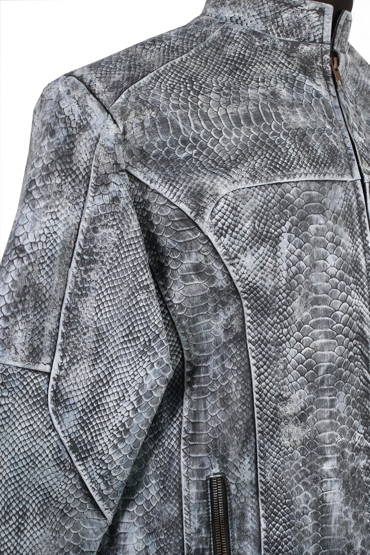 mens Unique Wash Gray Snake-Embossed Leather Jacket dallas