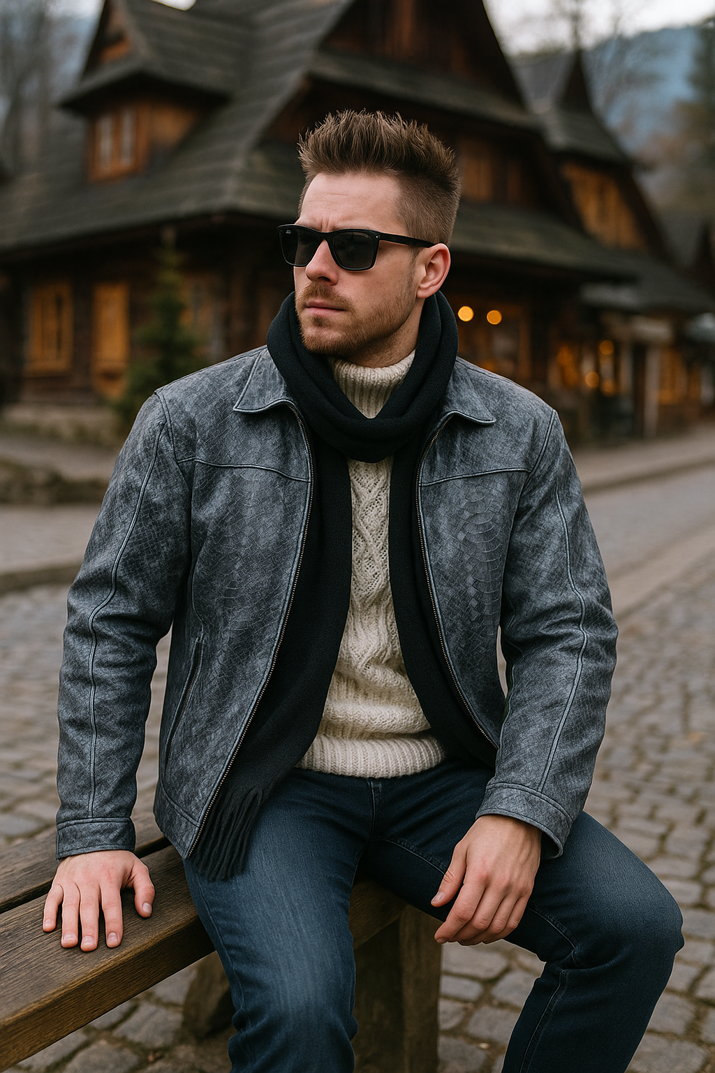 mens Unique Wash Gray Snake-Embossed Leather Jacket denver