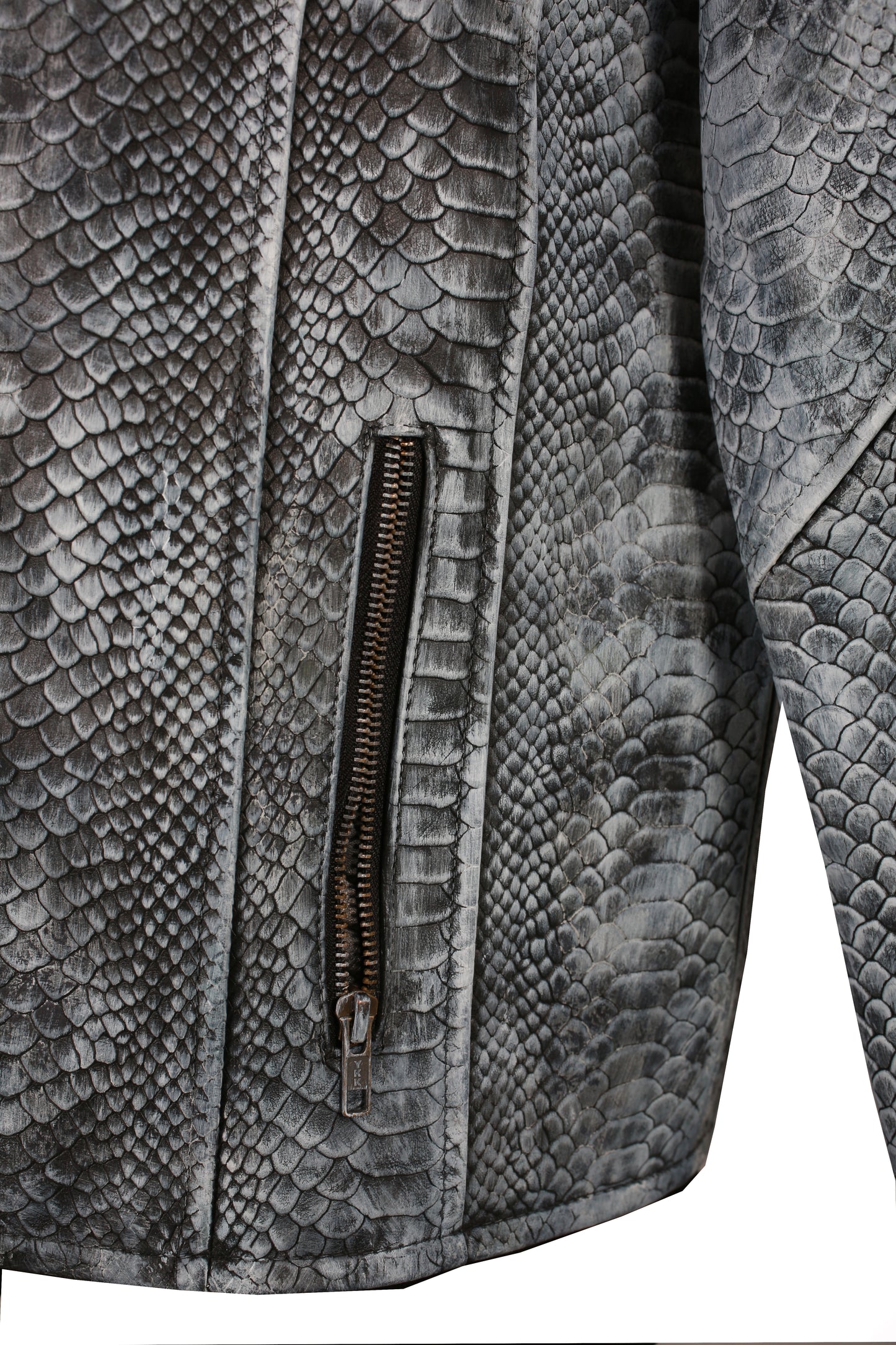 mens Unique Wash Gray Snake-Embossed Leather Jacket new york