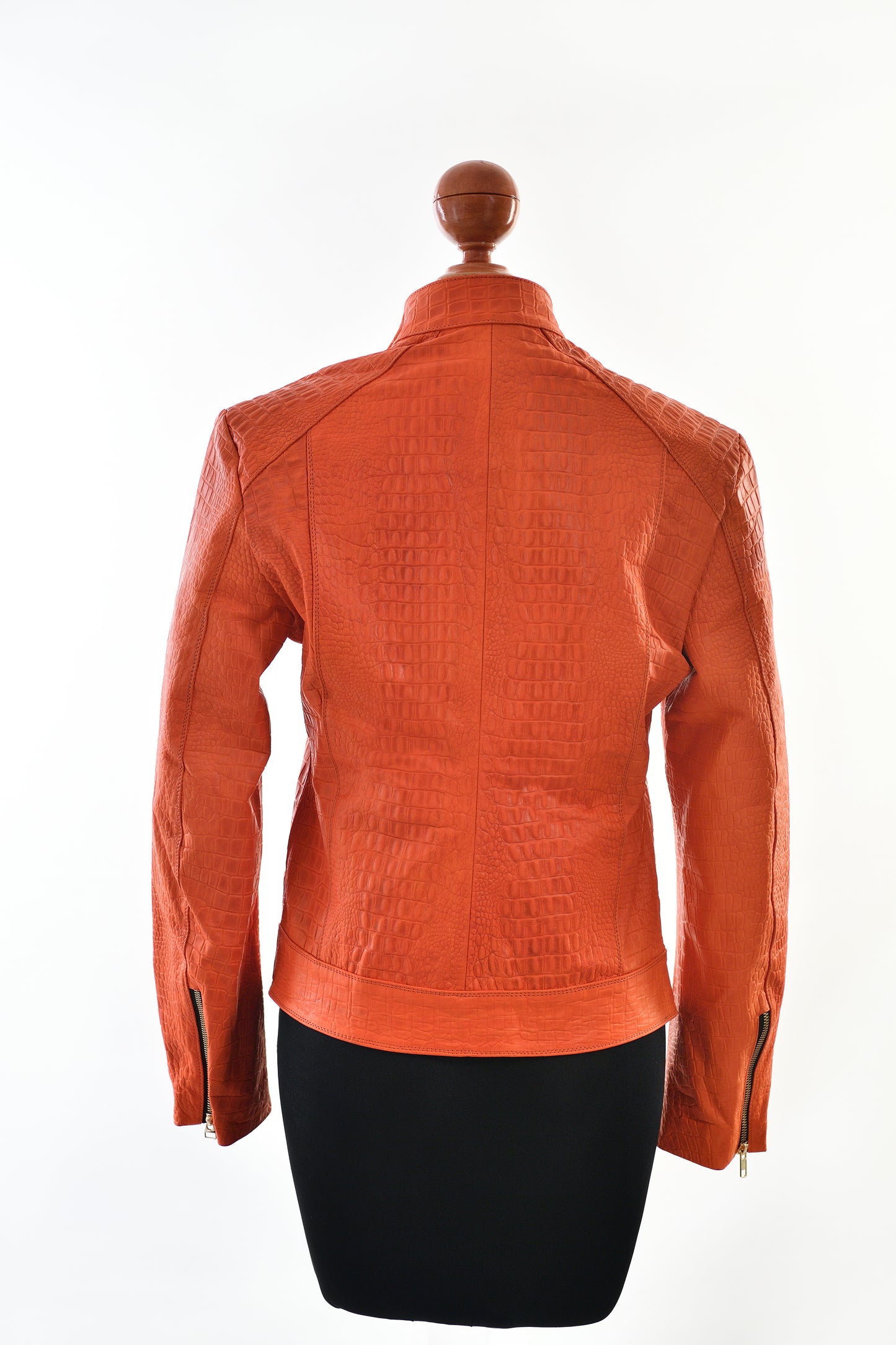 women Crocodile-Embossed Leather Jacket in Burnt Orange los angeles