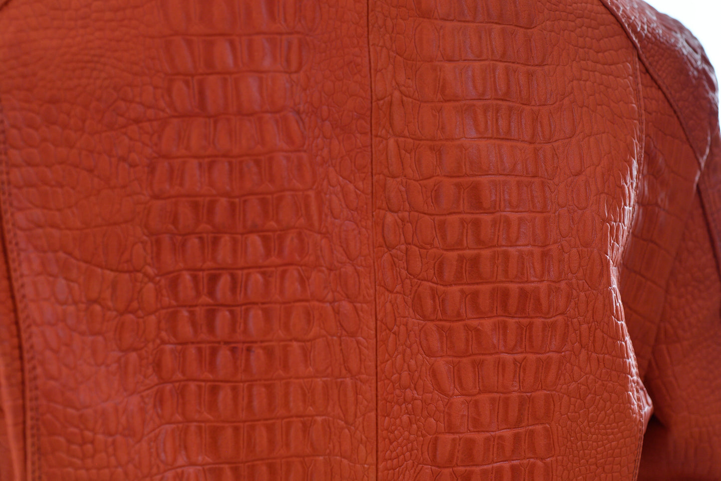 women Crocodile-Embossed Leather Jacket in Burnt Orange new york