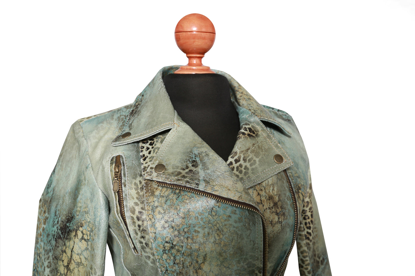 womens Antique Green Leather Biker Jacket online