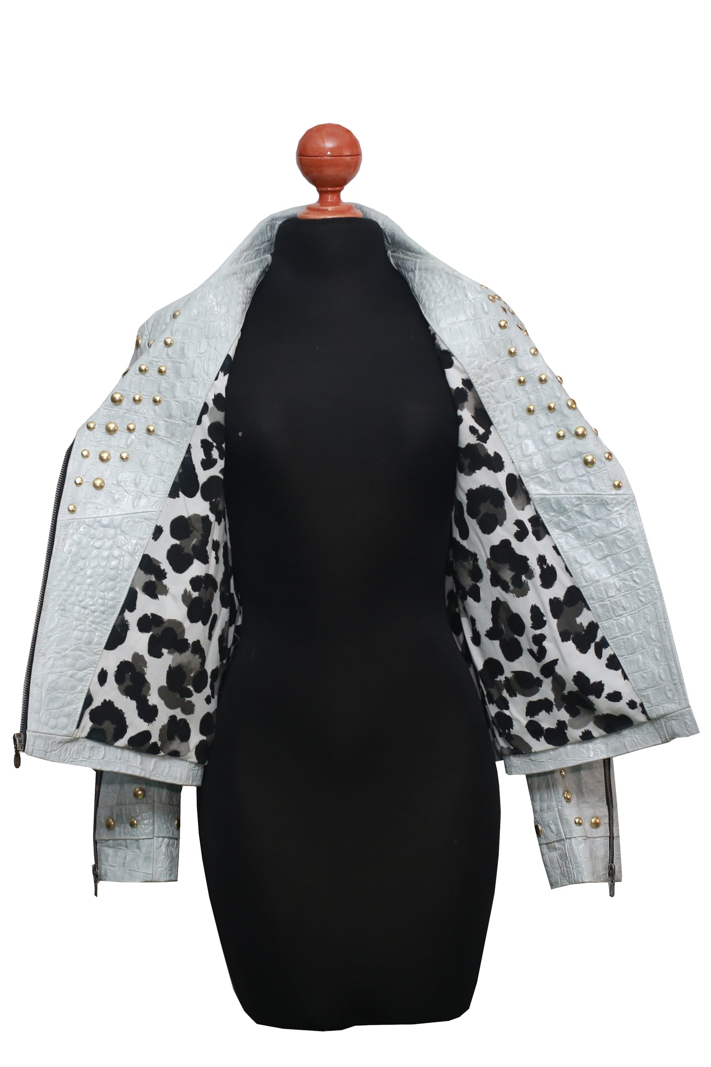 womens Arctic Gray Studded Leather Biker Jacket amarillo