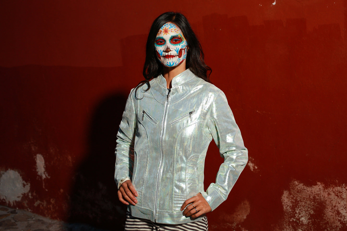 womens Artist’s Light-Reflective Leather Jacket houston
