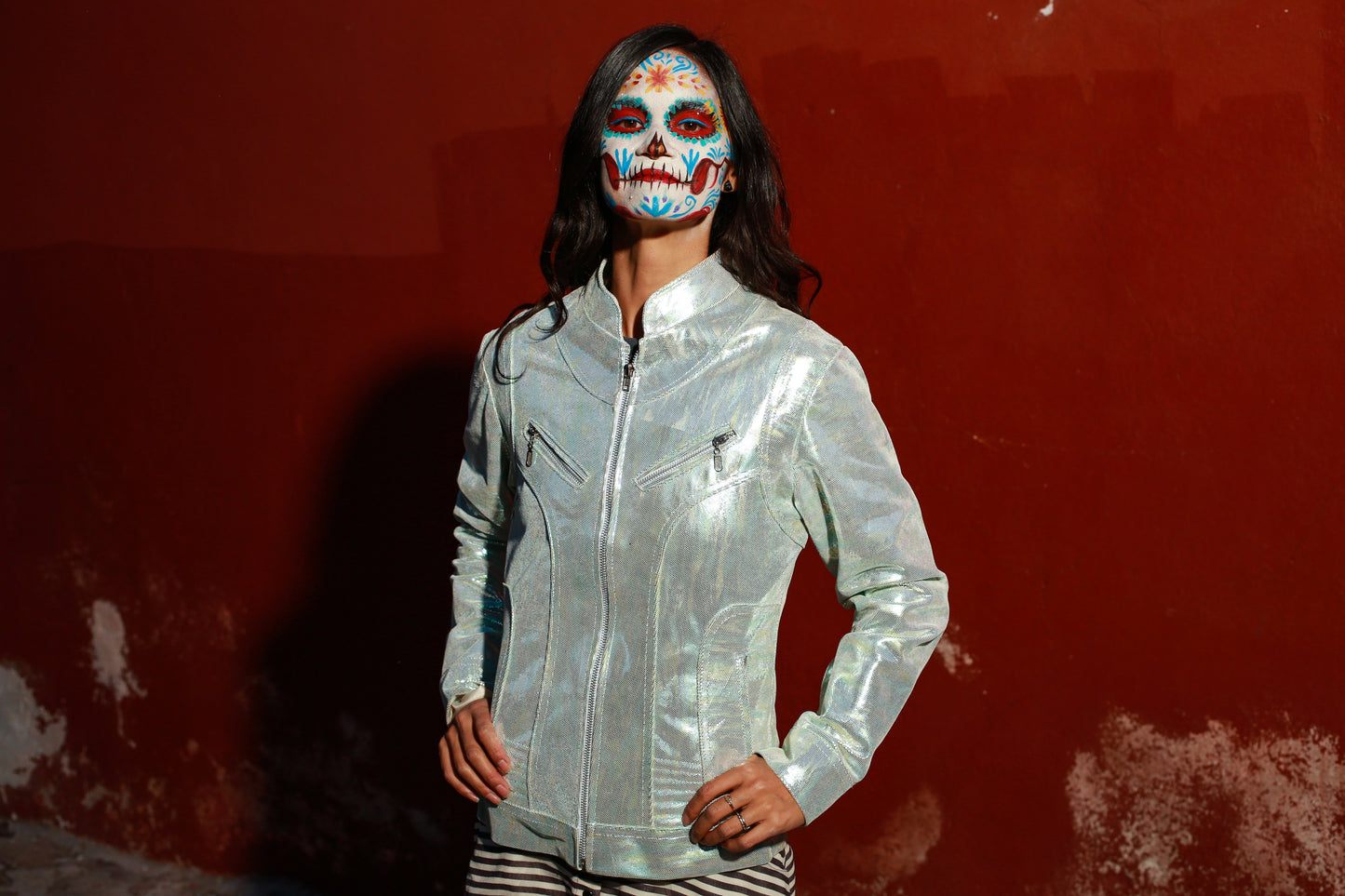 womens Artist’s Light-Reflective Leather Jacket new york