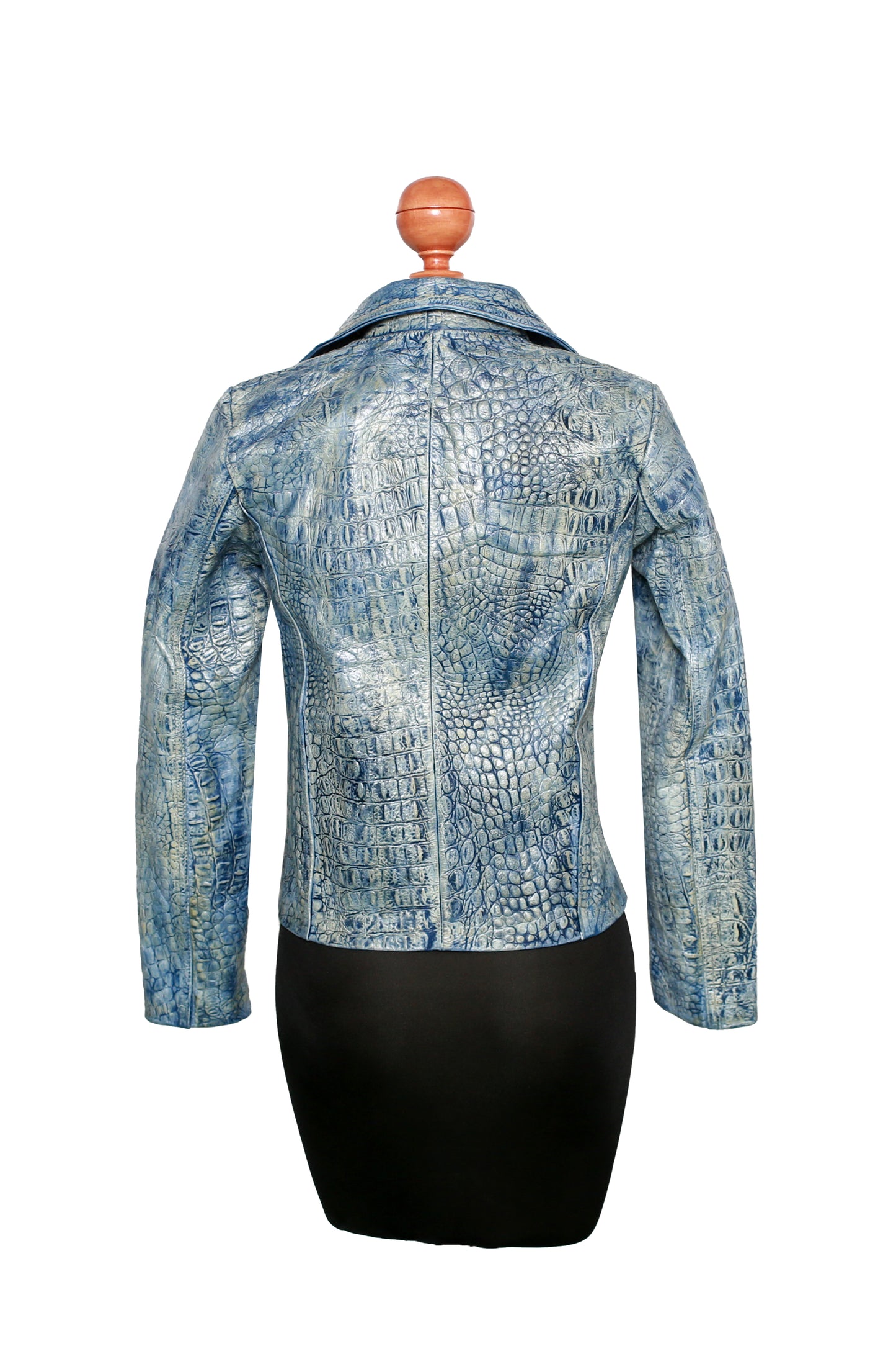 womens Blue Biker Jacket – Crocodile Embossed Leather california