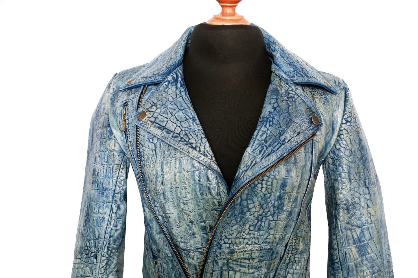 womens Blue Biker Jacket – Crocodile Embossed Leather los angeles