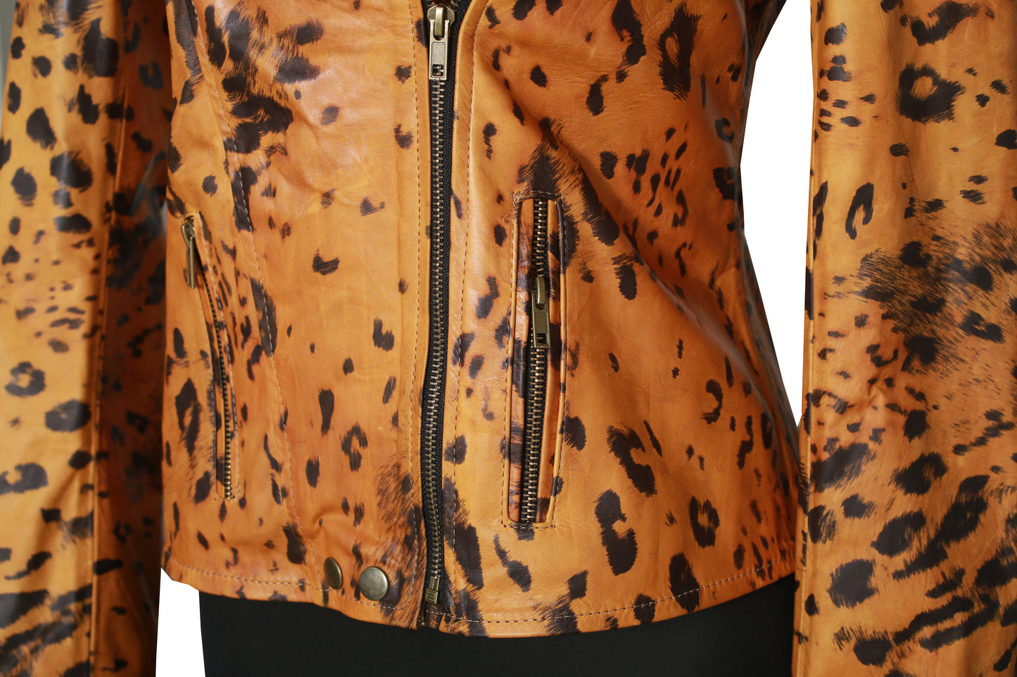 womens Canyon Leopard Leather Moto Jacket – Wild Amber Animal Print las vegas