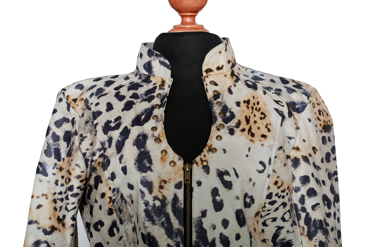 womens Cheetah Chic Zip-Up Leather Jacket santa barbara
