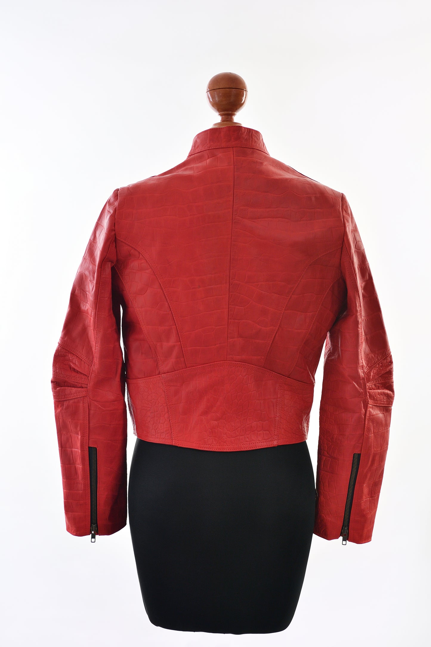 womens Crocodile Effect Moto Jacket in Vibrant Red california
