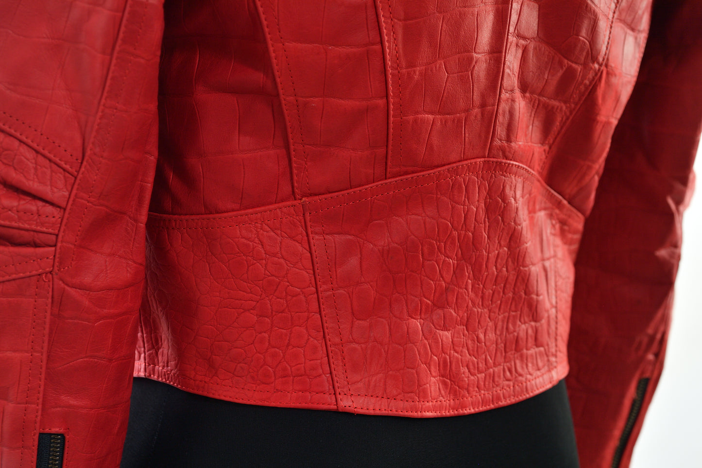 womens Crocodile Effect Moto Jacket in Vibrant Red dallas