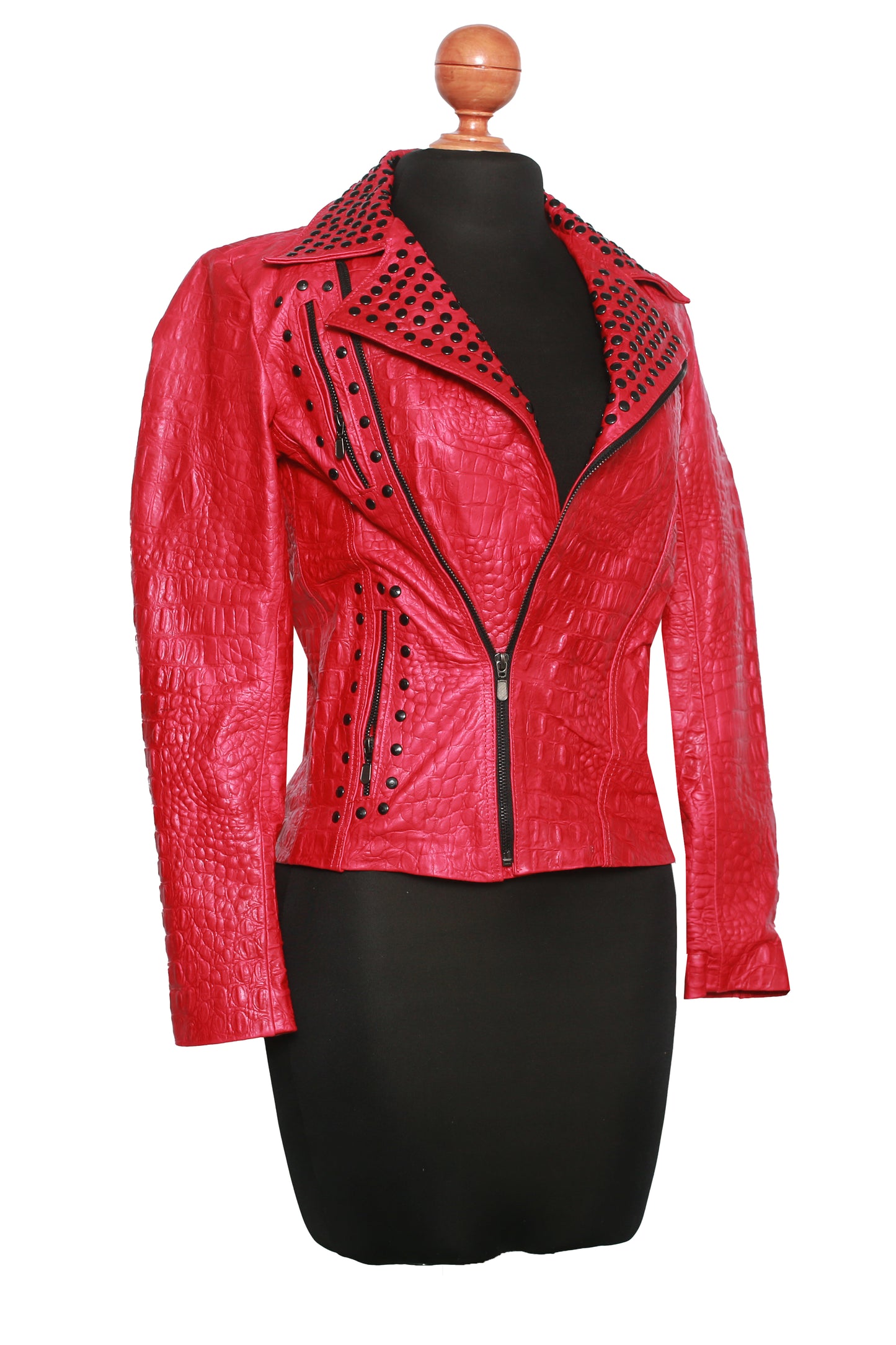 womens Crocodile Leather Jacket – Red Embossed Leather